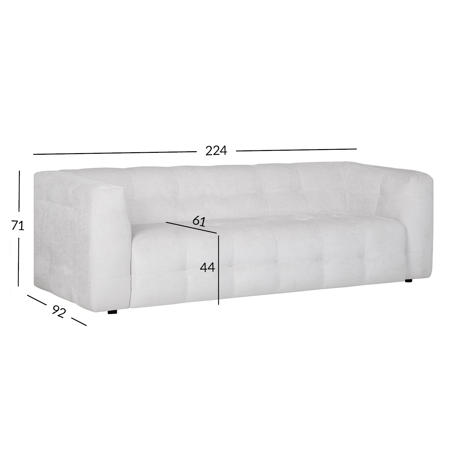 Sofa LEESI, trijų vietų, smėlio spalvos, 224 × 92 × 71 cm