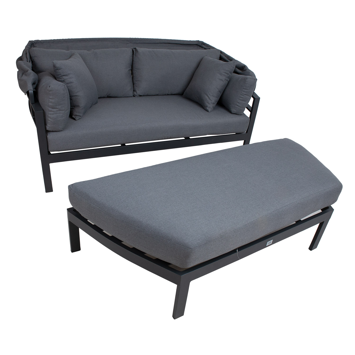 Lauko gultas su stogeliu ir pufu, tamsiai pilkas, 182 × 82 × 72,5 cm 2
