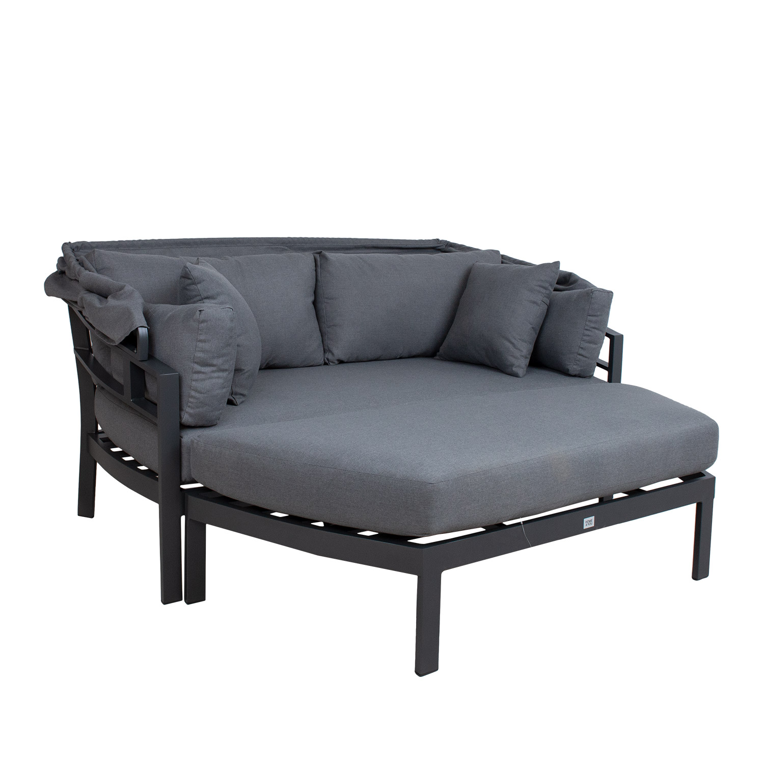 Lauko gultas su stogeliu ir pufu, tamsiai pilkas, 182 × 82 × 72,5 cm
