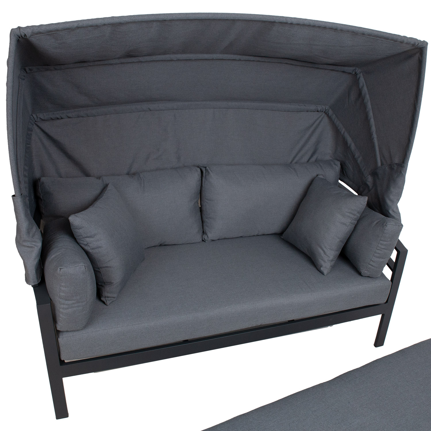 Lauko gultas su stogeliu ir pufu, tamsiai pilkas, 182 × 82 × 72,5 cm 3
