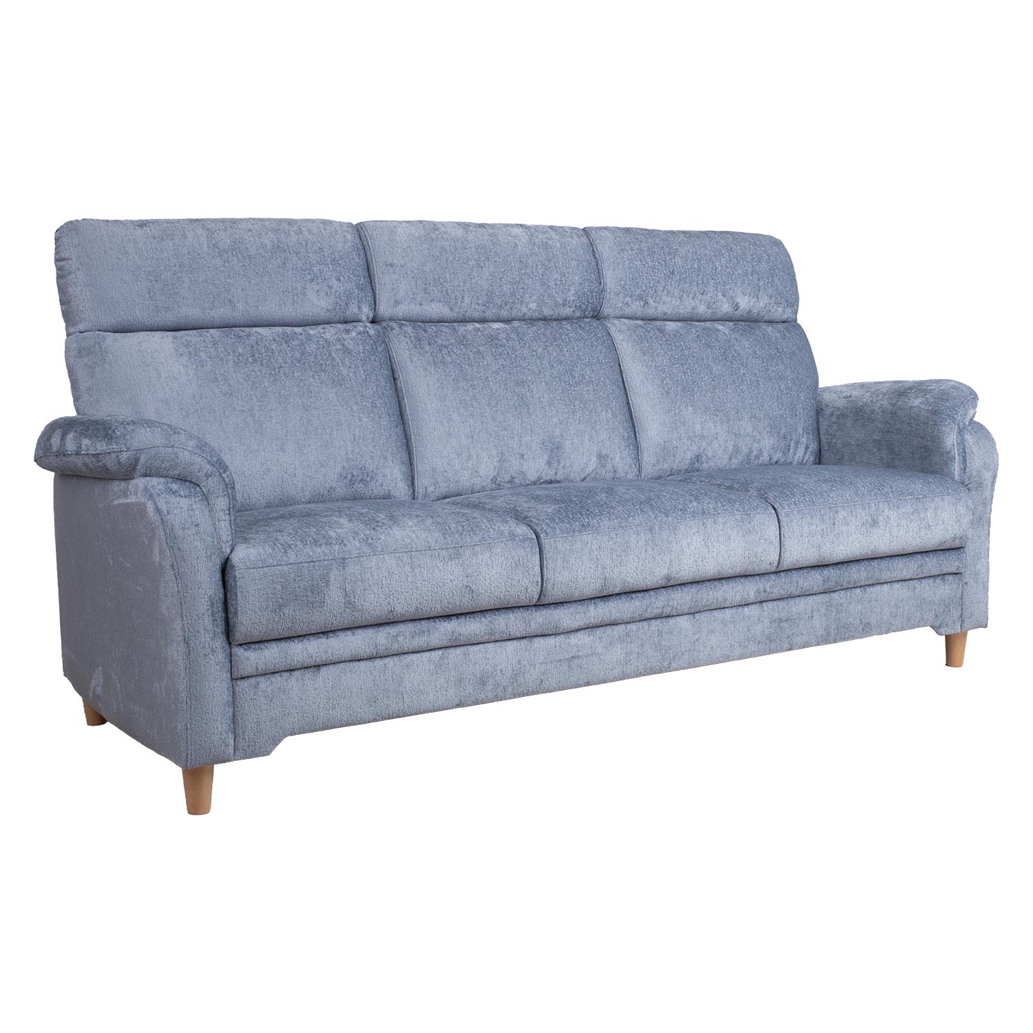 Trivietė sofa su aukštais atlošais ir zigzaginėmis spyruoklėmis, pilkai mėlyna, 214 × 88 × 105 cm