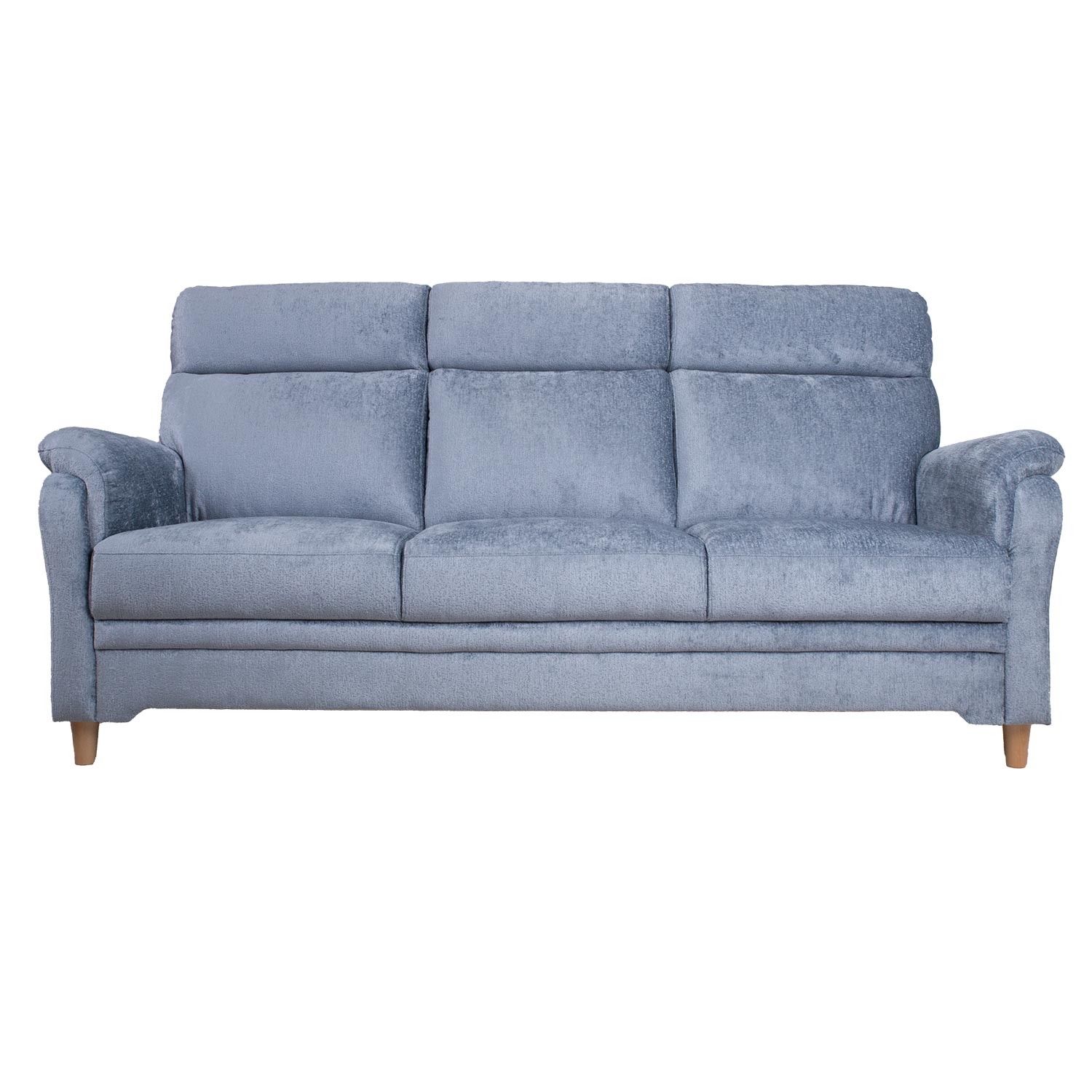 Trivietė sofa su aukštais atlošais ir zigzaginėmis spyruoklėmis, pilkai mėlyna, 214 × 88 × 105 cm