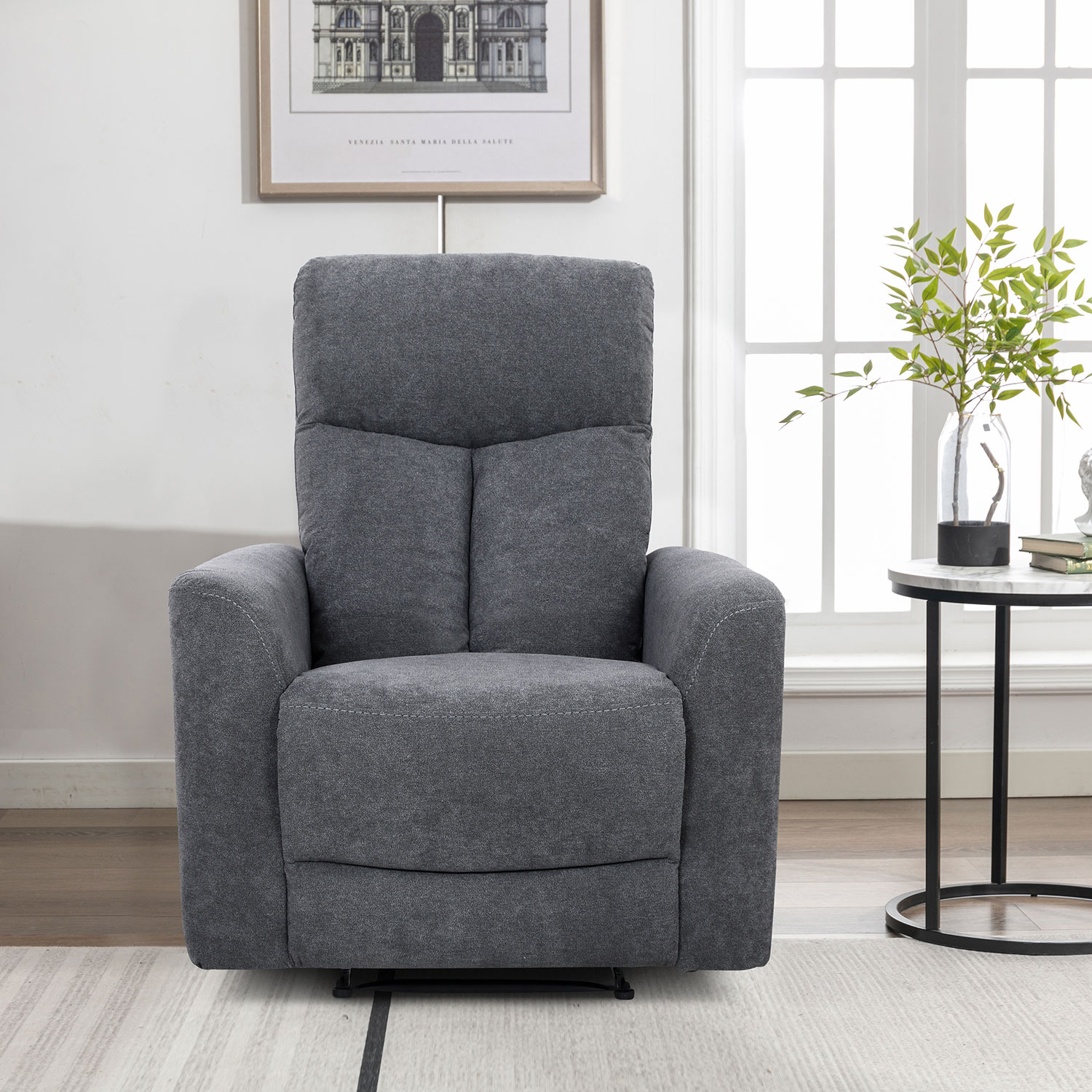 Fotelis GEMMA su rankiniu atlošimo mechanizmu, pilkas, 89 x 98 x 106 cm