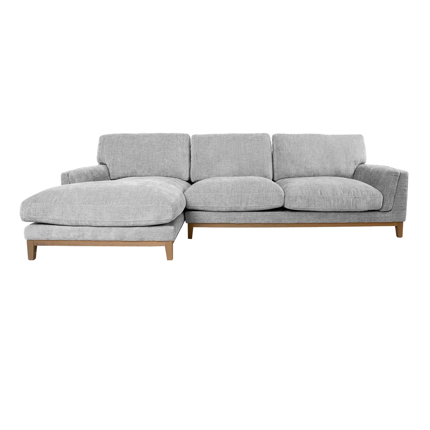 Kampinė sofa, kairinė, pilka, 298 × 156/100 × 96 cm