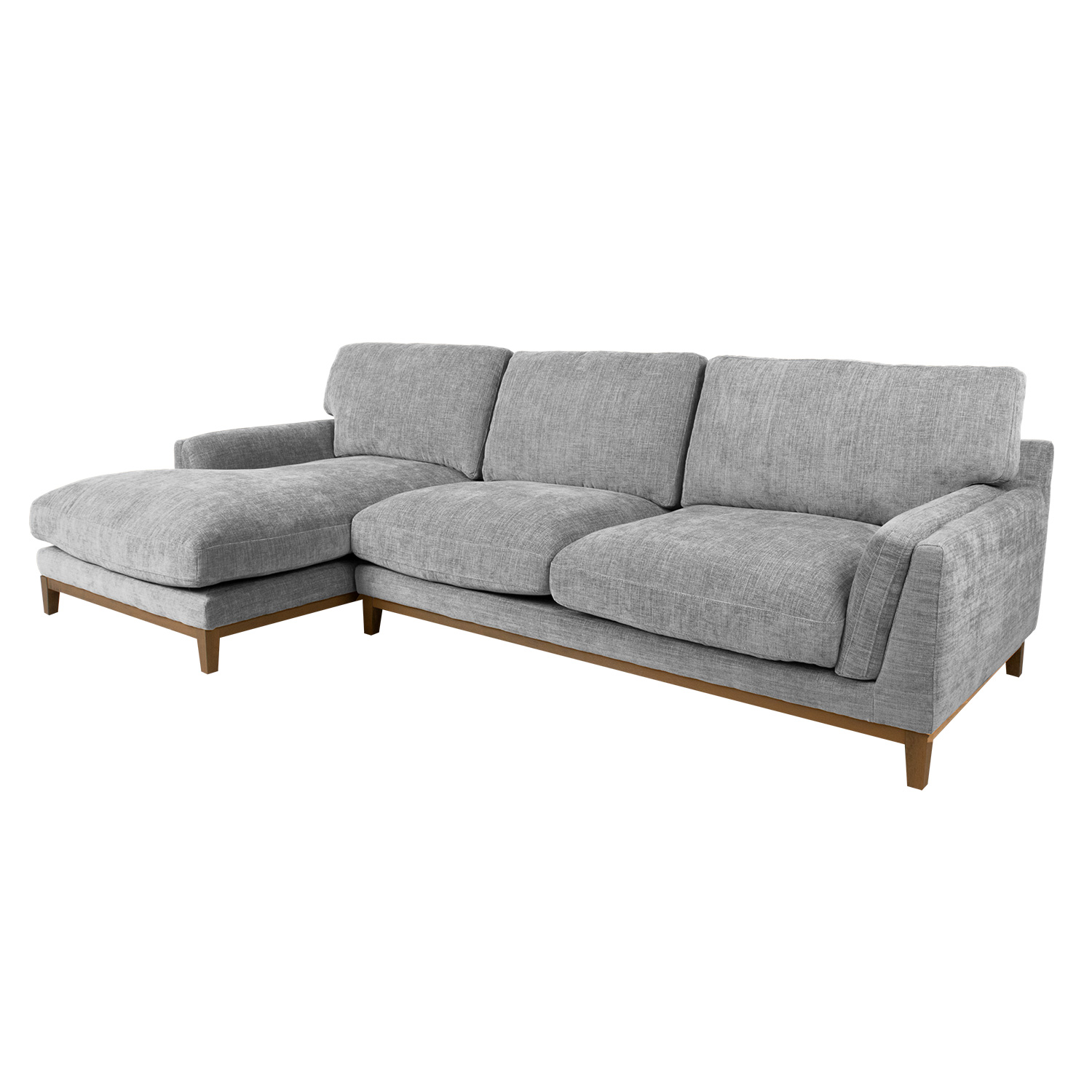 Kampinė sofa, kairinė, pilka, 298 × 156/100 × 96 cm