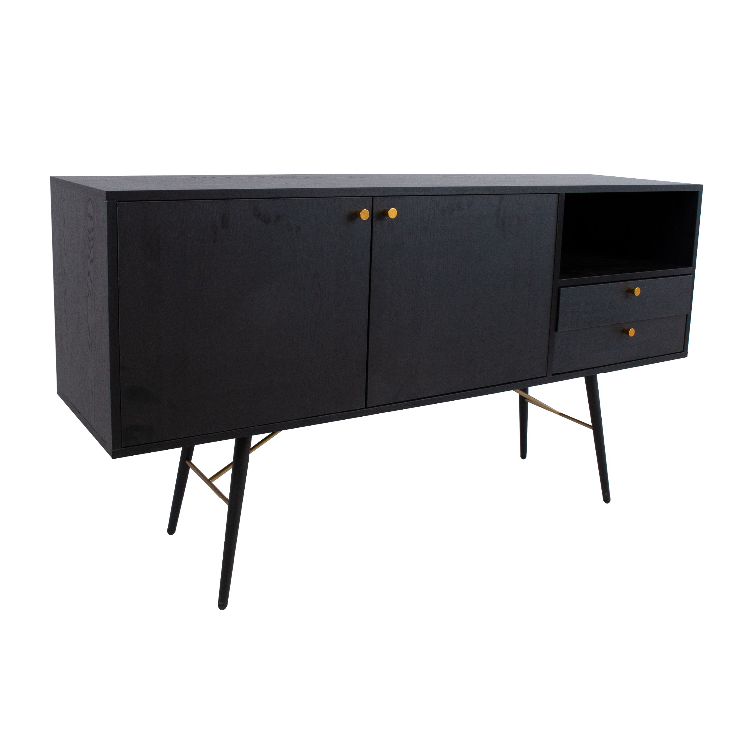 Komoda su tyliai užsidarančiomis durimis ir stalčiais, juoda, 150 × 40 × 80 cm