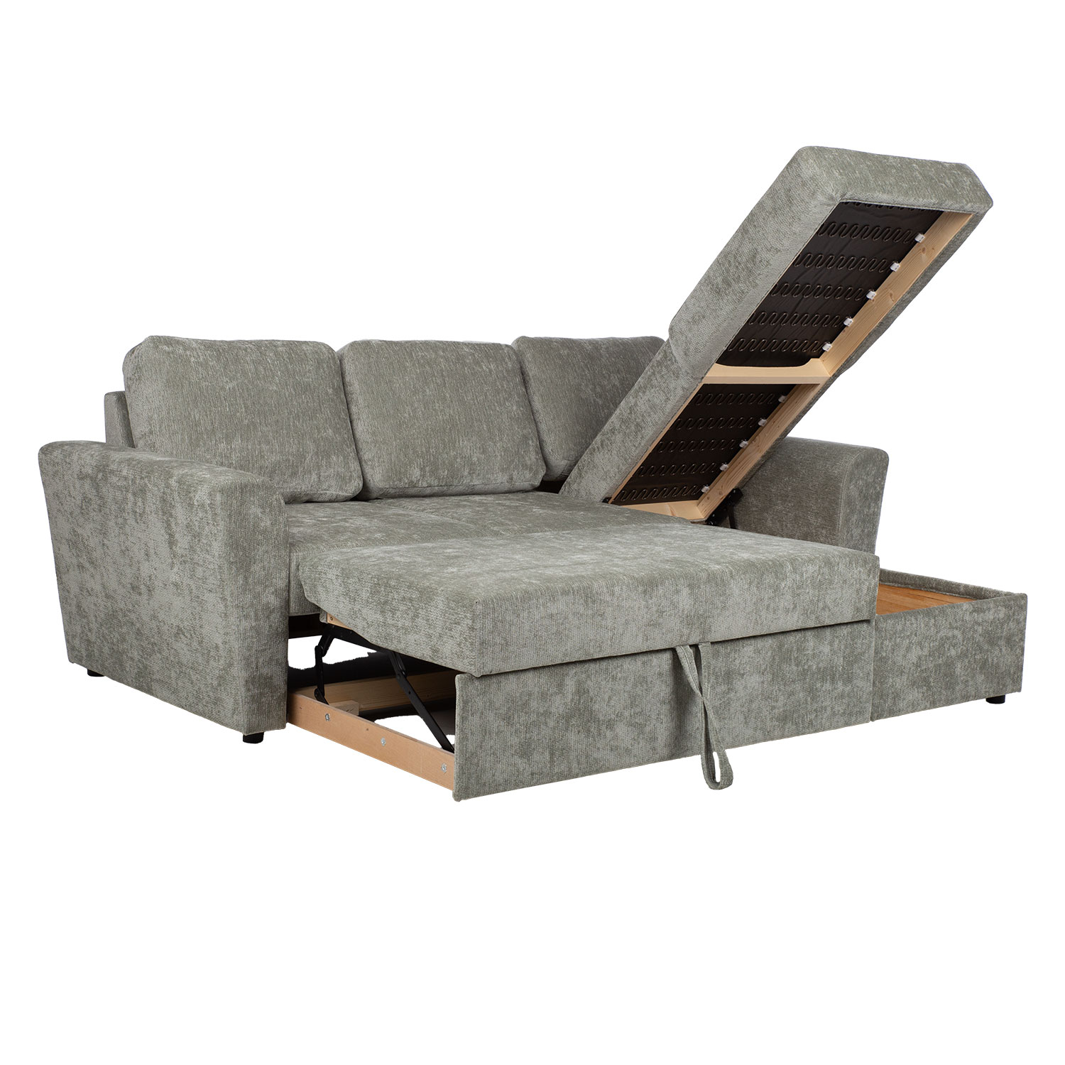 Kampinė sofa-lova INGA, šviesiai žalia, 217 × 92/160 × 88 cm