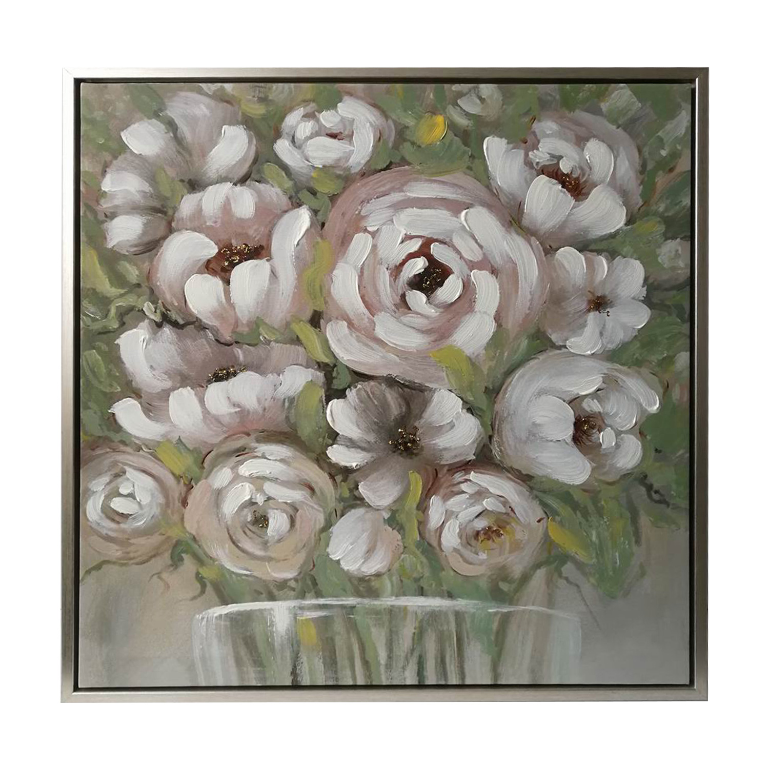 Sieninis paveikslas su baltais žiedais, 60 × 60 cm