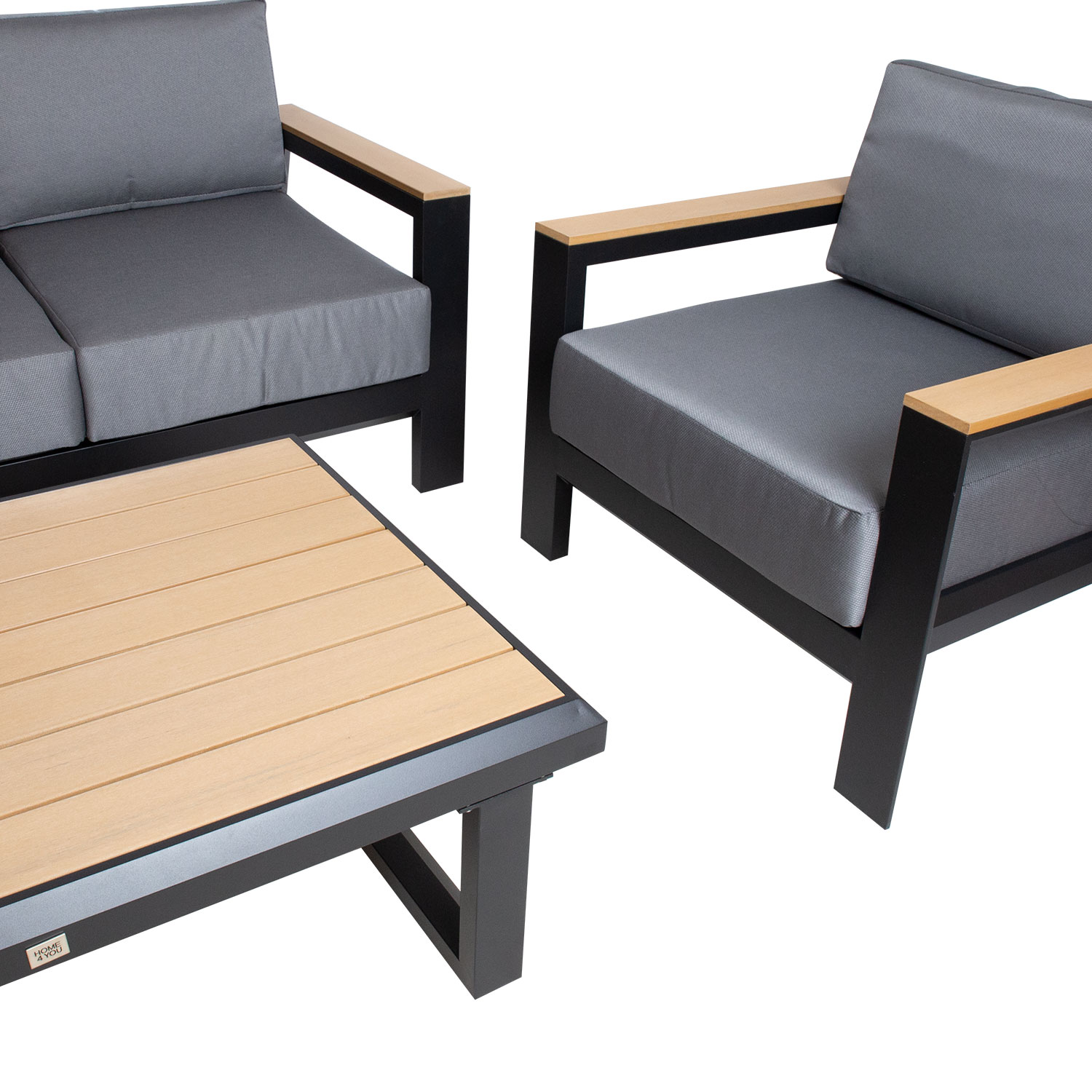 Lauko baldų komplektas su sofa ir 2 foteliais, juodas 3