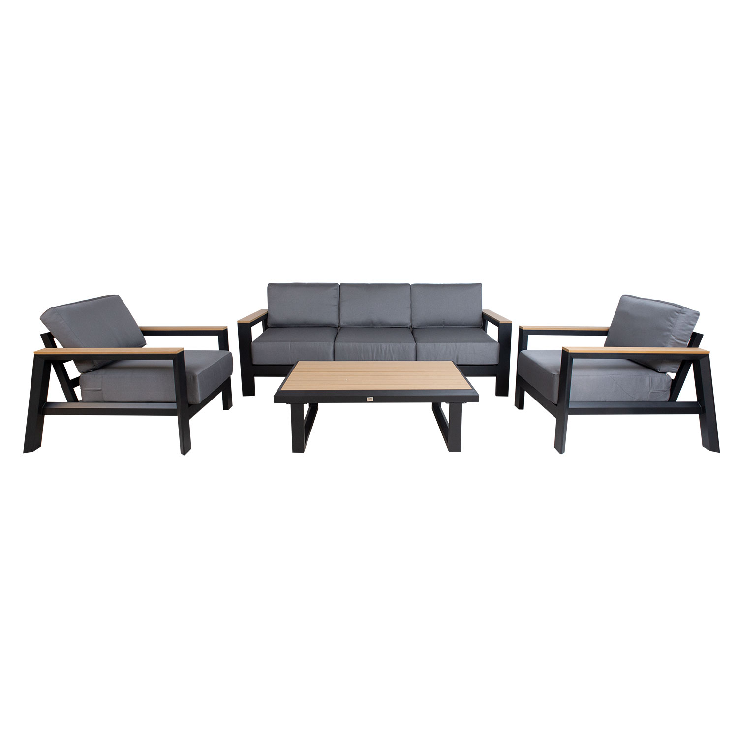 Lauko baldų komplektas su sofa ir 2 foteliais, juodas 2