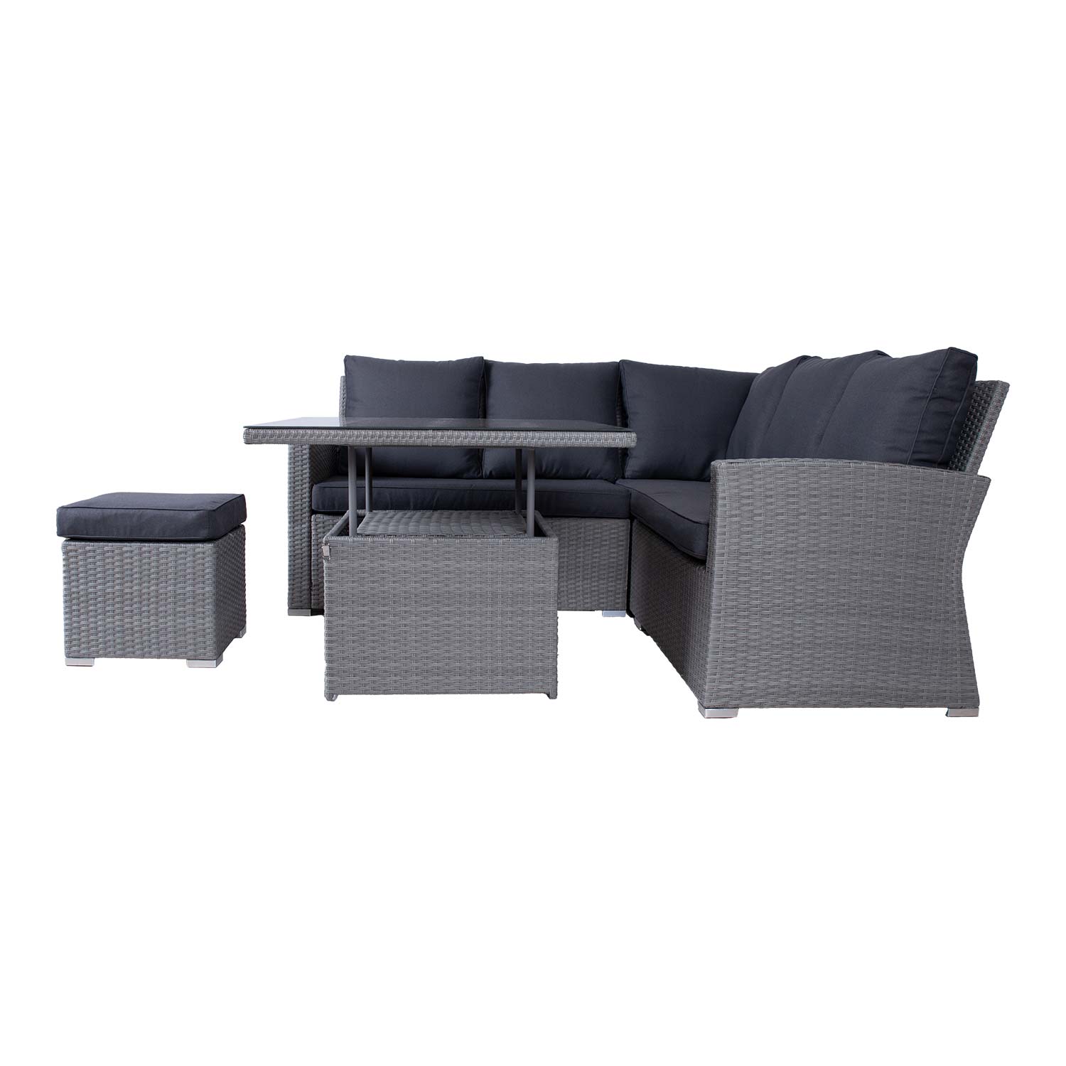 Lauko baldų komplektas su reguliuojamo aukščio stalu ir kampine sofa, pilkas 2