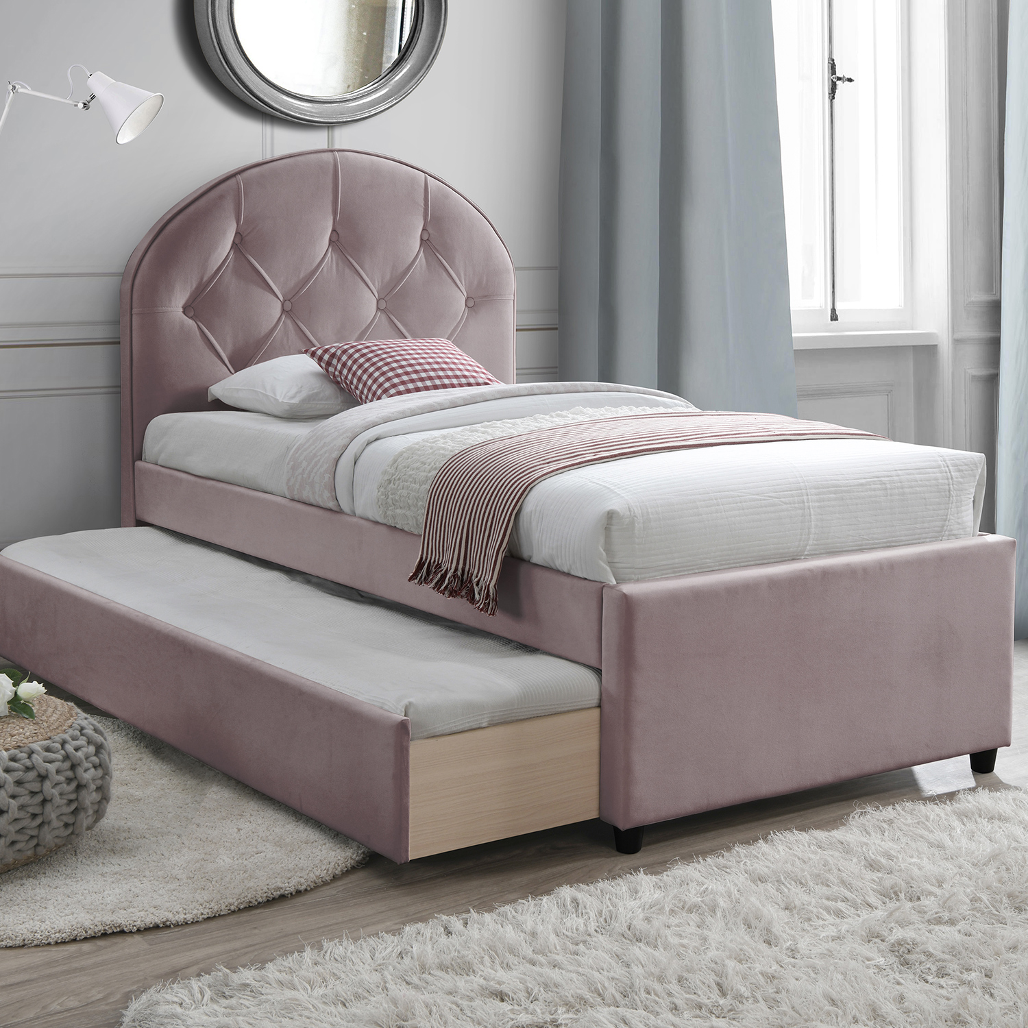 Lova su ištraukiamu stalčiumi, alyviškai rožinė, 90 x 205 cm 2