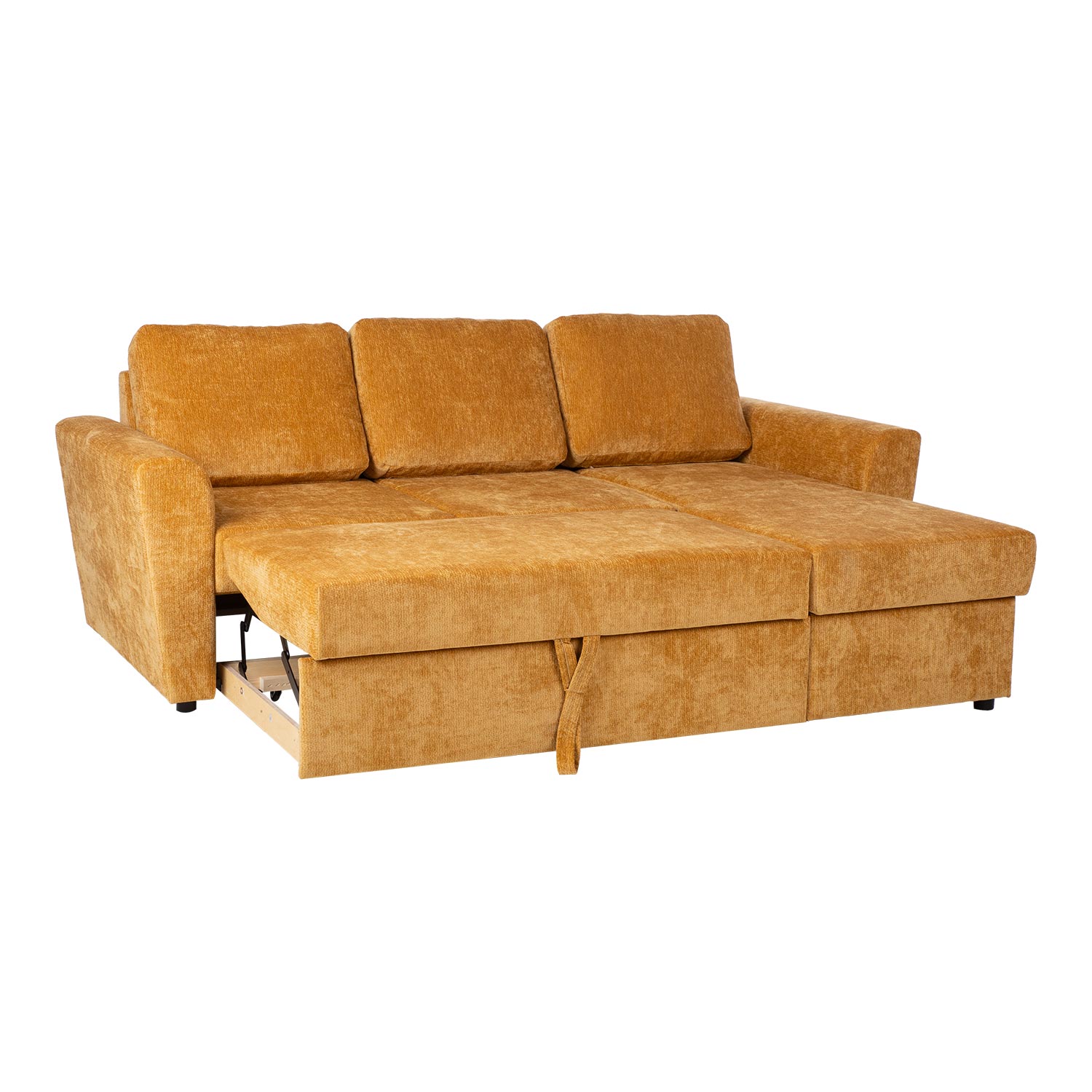 Kampinė sofa-lova INGA, geltona, 217 × 92/160 × 88 cm