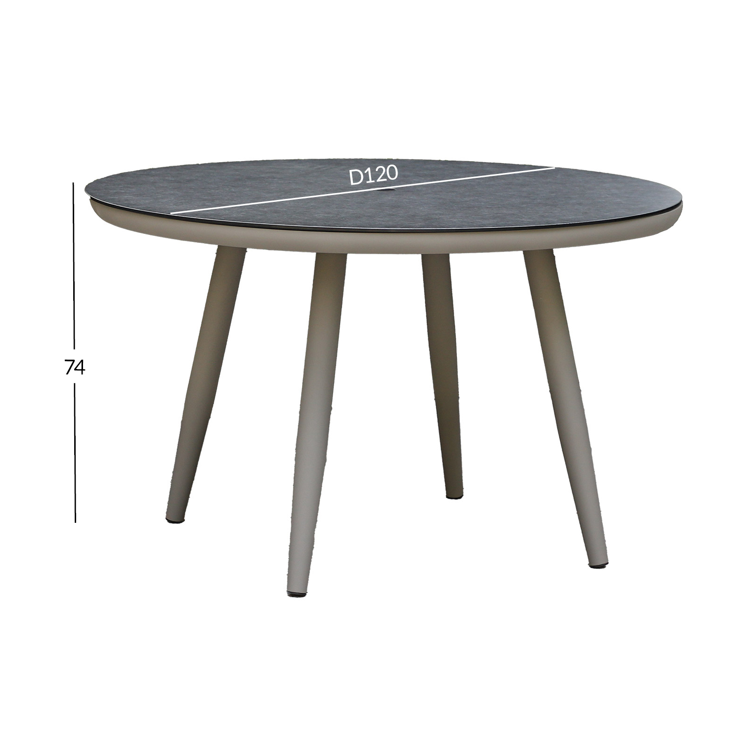 Lauko stalas su 3D spausdinto stiklo stalviršiu, pilkšvai smėlinis, Ø 120 × 75 cm