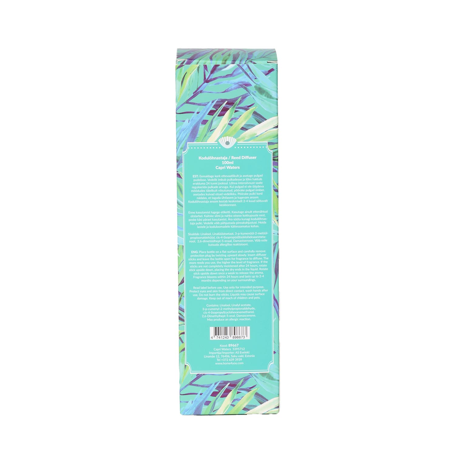 Namų kvapas su lazdelėmis PURE BOTANICS Capri Waters, turkio spalvos, 6,3 × 6,3 × 9,8 cm, 100 ml 3