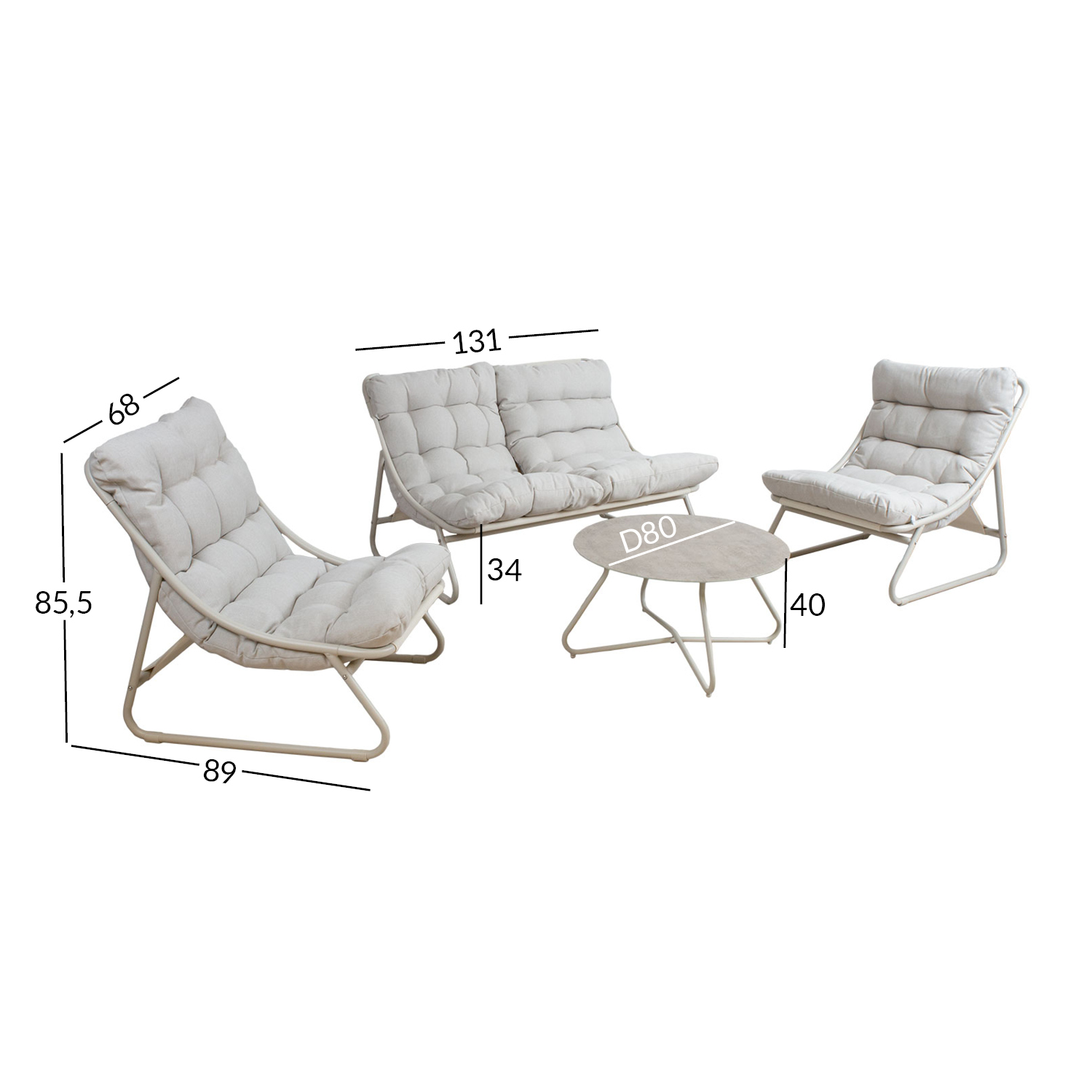 Lauko baldų komplektas SAMBA su sofa ir 2 kėdėmis, šviesiai pilkas, 4 vnt. 3