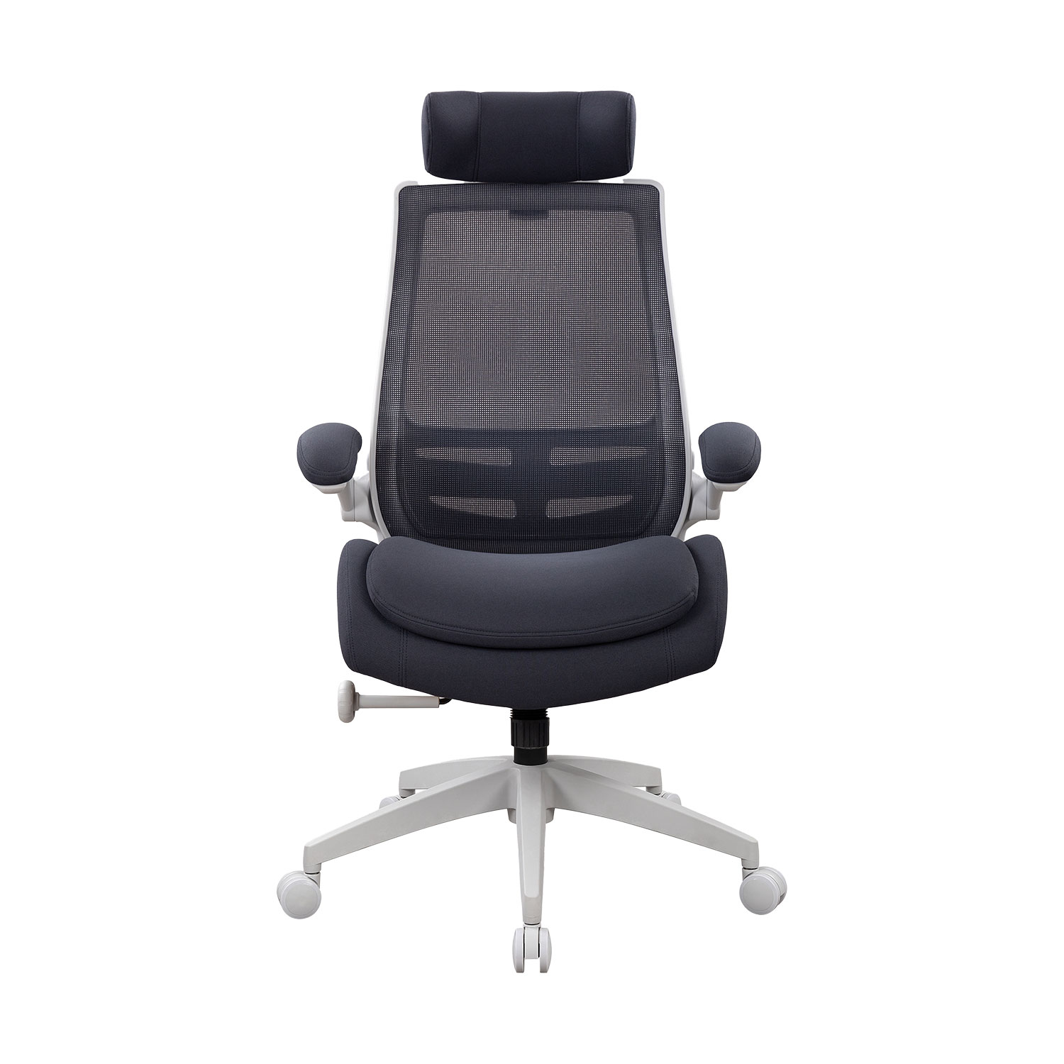Biuro kėdė su reguliuojama galvos atrama ir supimo mechanizmu, tamsiai pilka / šviesiai pilka, 66 × 70 × 122–130 cm