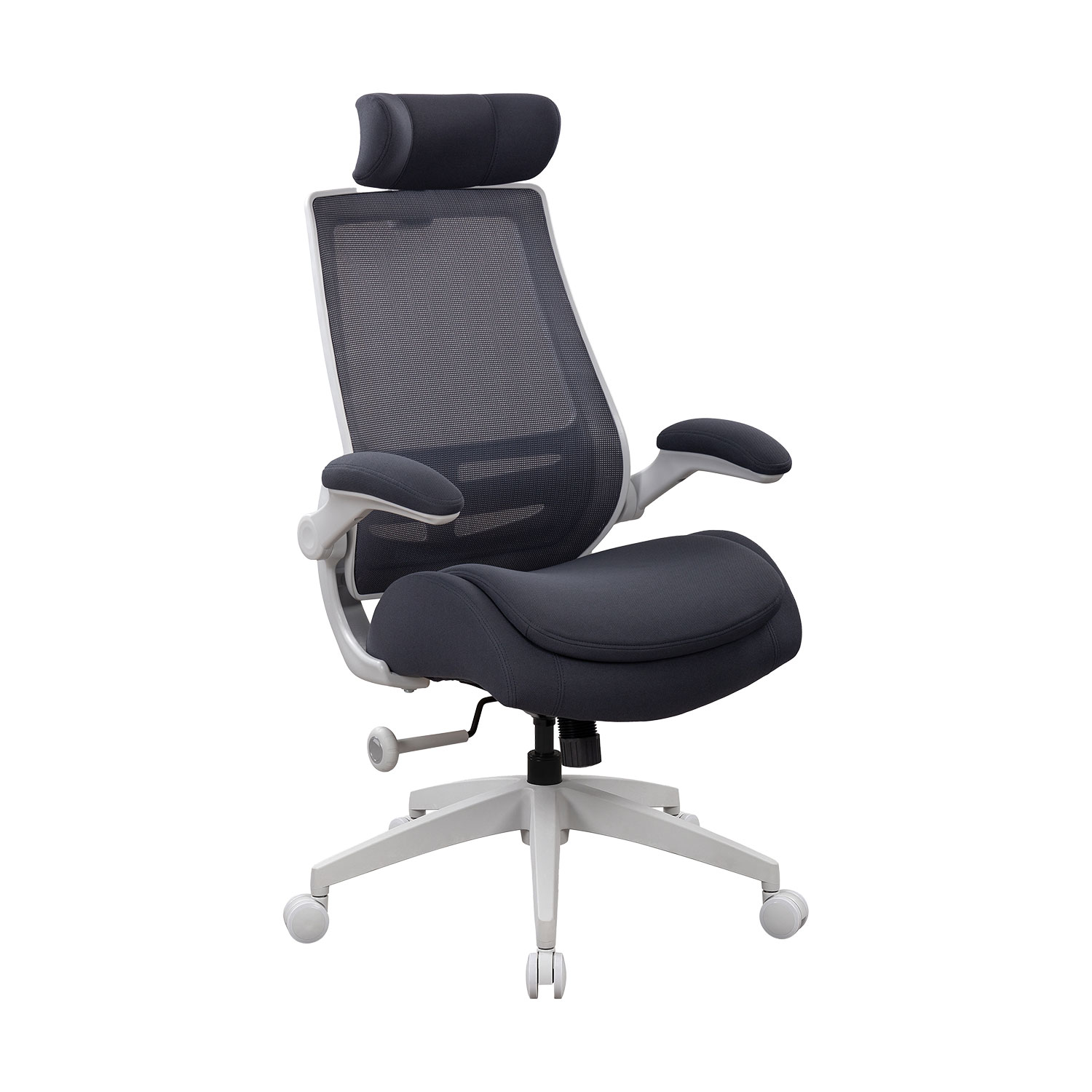 Biuro kėdė su reguliuojama galvos atrama ir supimo mechanizmu, tamsiai pilka / šviesiai pilka, 66 × 70 × 122–130 cm