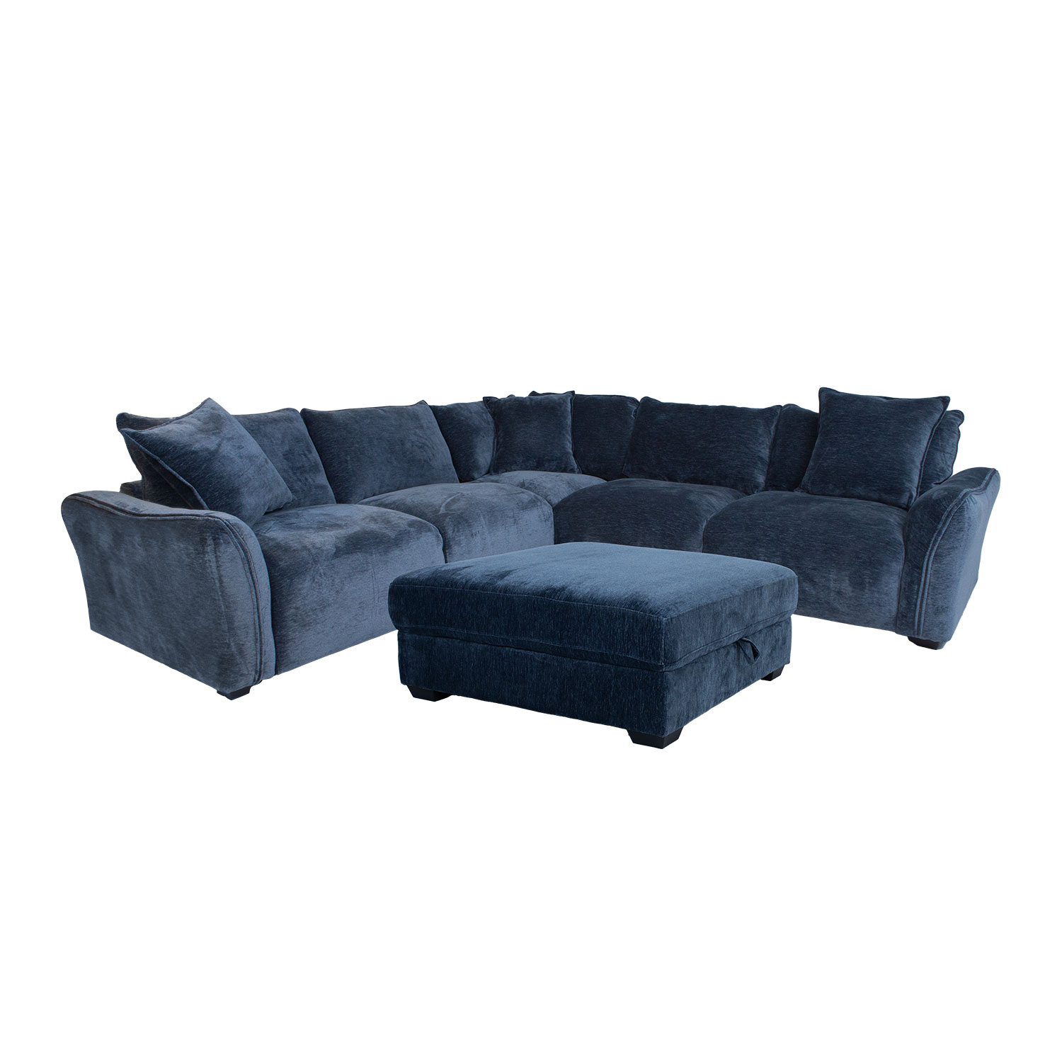 Kampinė sofa su pufu su daiktadėže, tamsiai mėlyna, 276 × 276 × 102 × 84 cm