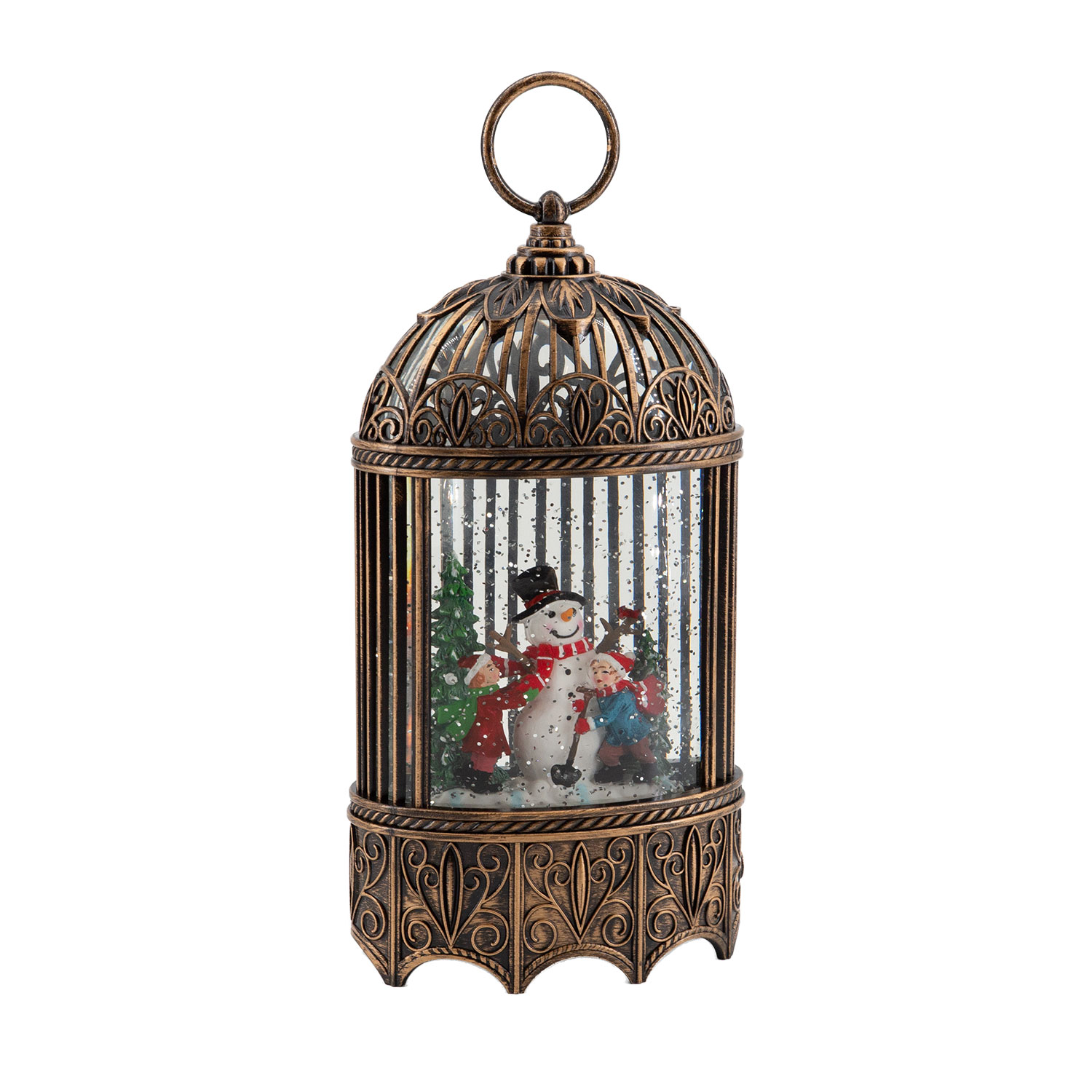 LED Ziemassvētku dekorācija ar ūdens un spīduma efektu un mūziku, bronzas krāsā, 13 × 8 × 26 cm