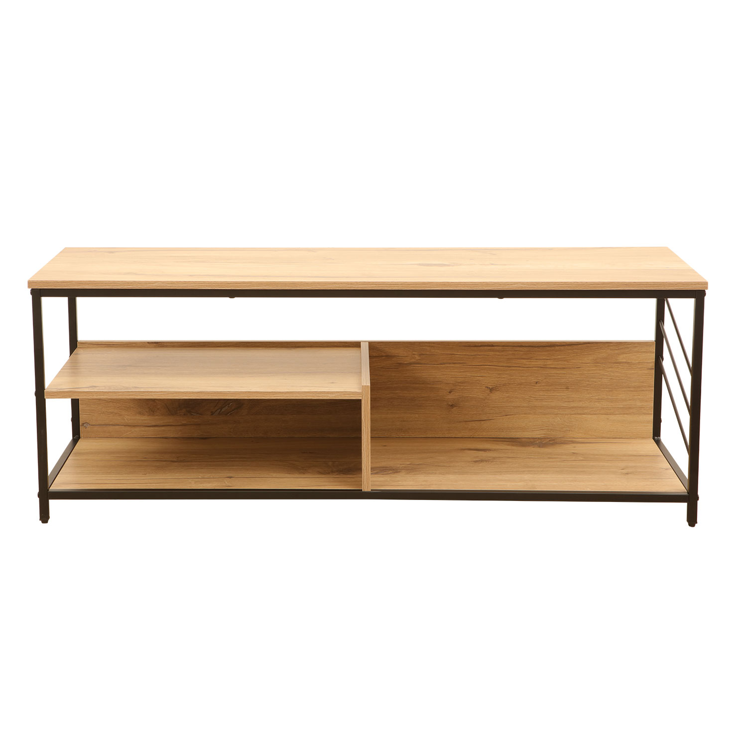TV staliukas, šviesaus rustiško medžio ir juodos spalvos, 120 × 40 × 45 cm