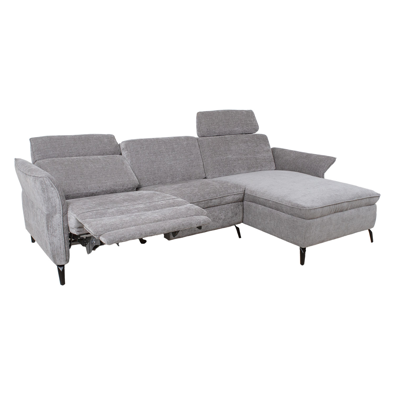Kampinė sofa su elektriniu kojų atramos reguliavimu, šviesiai pilka, 268 × 94/157 × 80/100 cm
