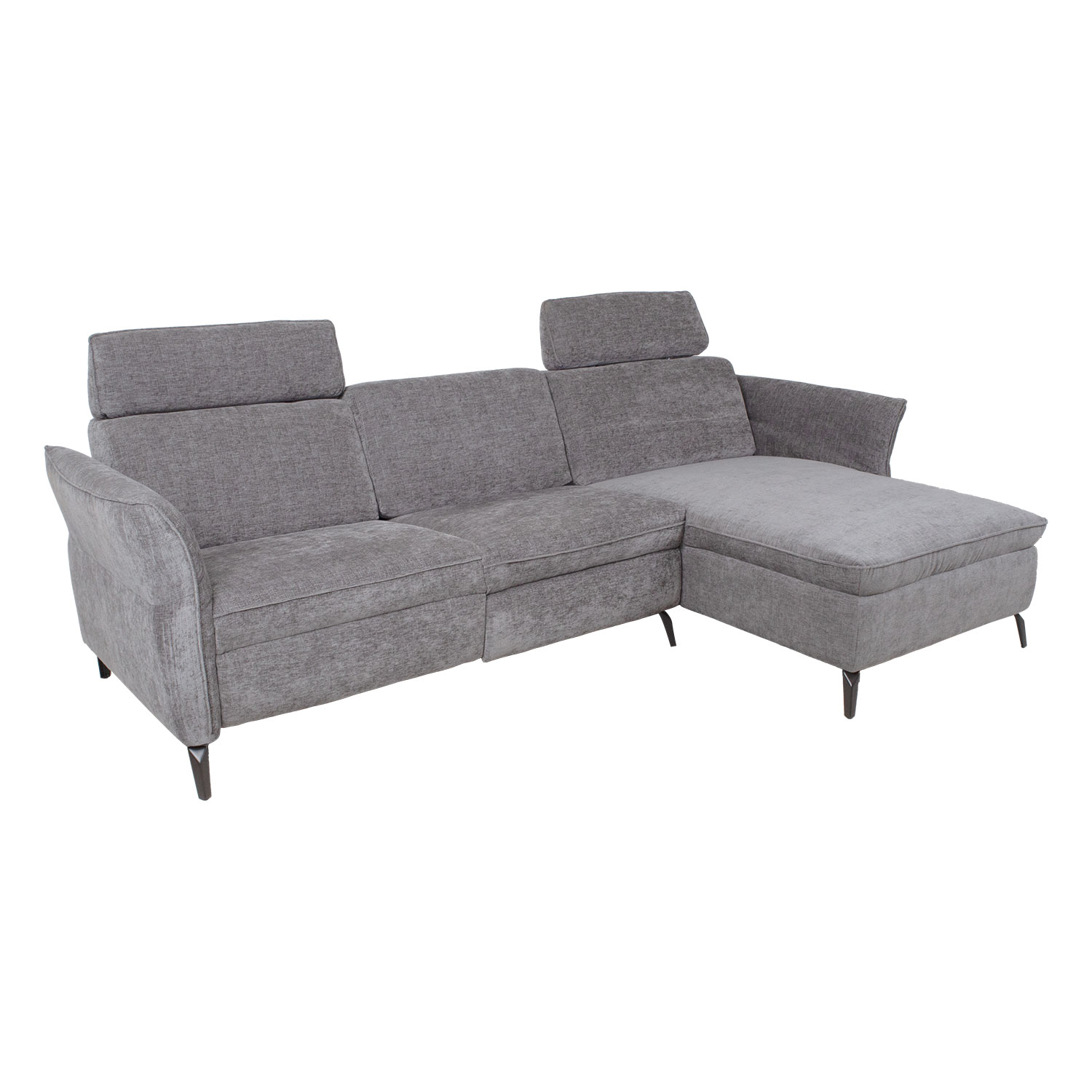 Kampinė sofa su elektriniu kojų atramos reguliavimu, šviesiai pilka, 268 × 94/157 × 80/100 cm