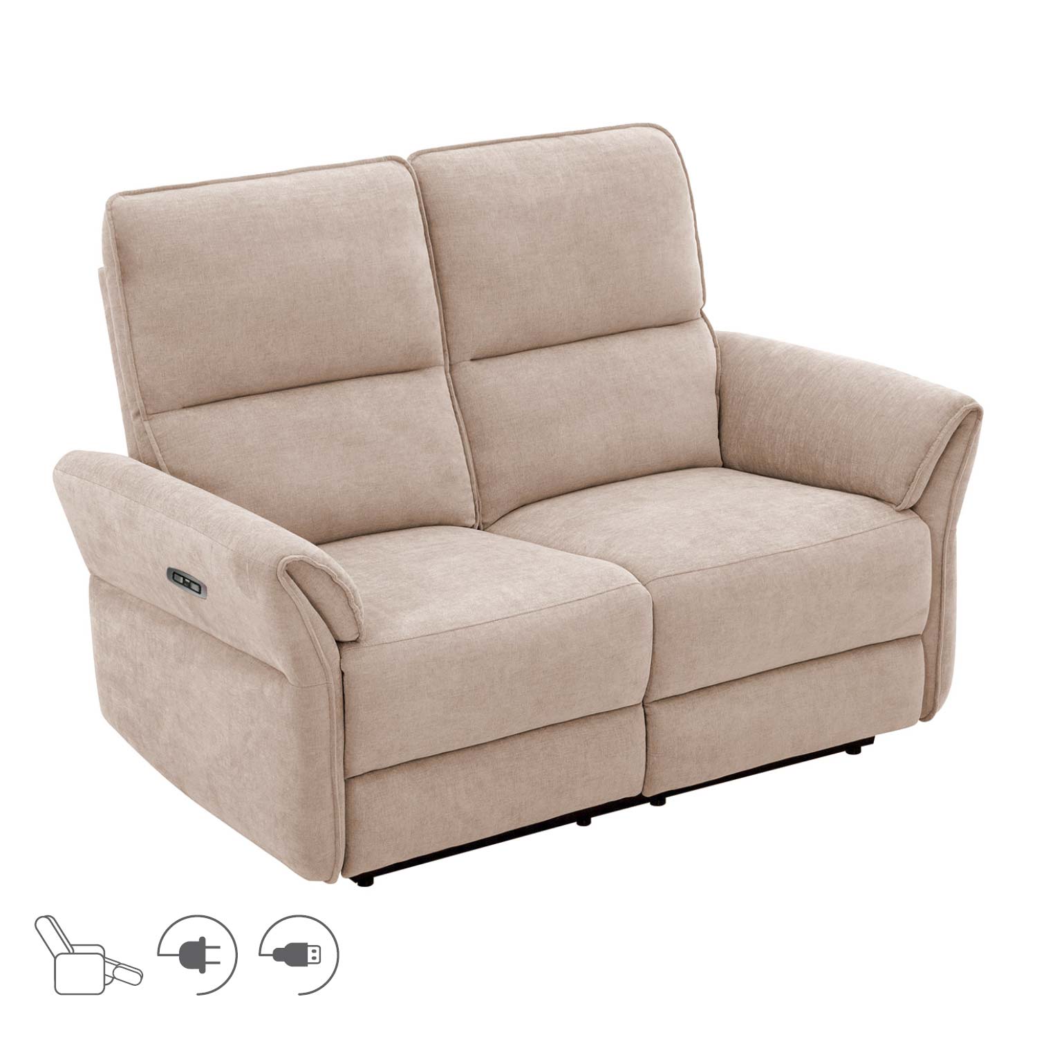 Sofa DAMIKA, 2 vietų elektrinė atlošiama, šviesiai ruda, 143 × 92 × 103 cm