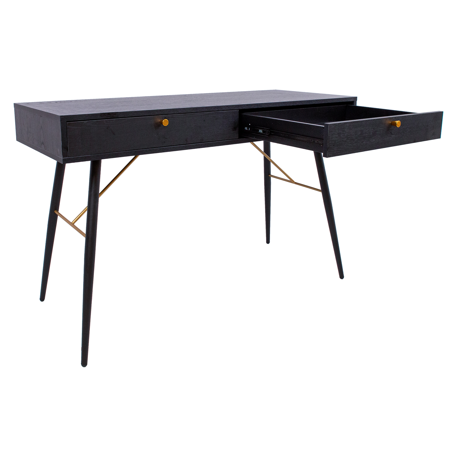 Konsolinis stalas su 2 stalčiais, juodas, 120 × 48 × 75 cm 2