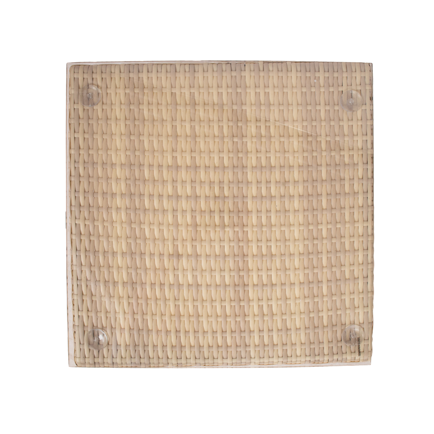 Lauko staliukas su plastikiniu pynimu ir grūdinto stiklo stalviršiu, smėlio spalvos, 50 × 50 × 45 cm 2