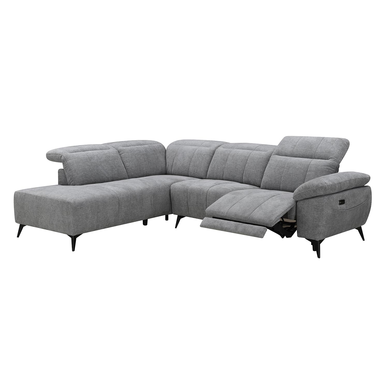 Kampinė sofa HAMID, kairinė, elektrinis atlošiamas mechanizmas, pilka, 279 × 225/106 × 82 cm 2