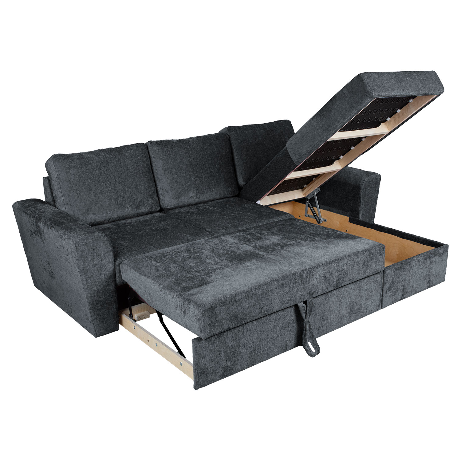 Kampinė sofa-lova INGMAR, antracito pilka, 242 × 168/92 × 92 cm