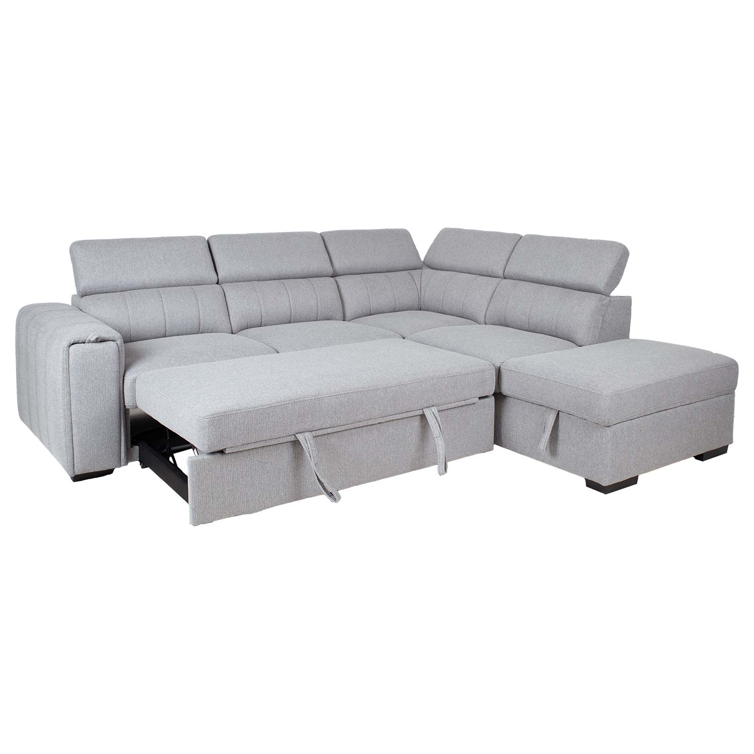 Kampinė sofa-lova su daiktadėže, dešininė, pilka, 256 × 96/218 × 84/99 cm 3