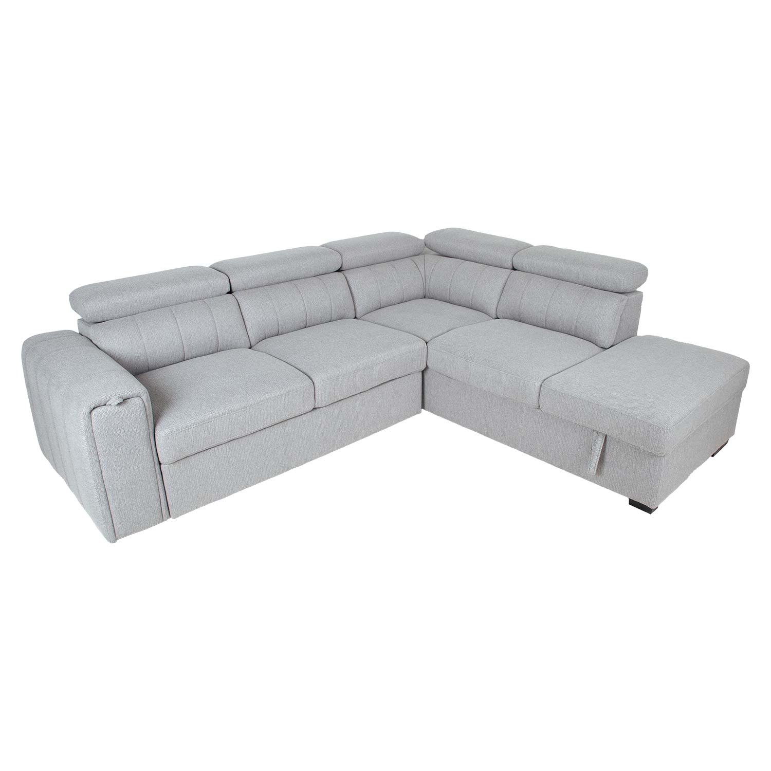 Kampinė sofa-lova su daiktadėže, dešininė, pilka, 256 × 96/218 × 84/99 cm 2