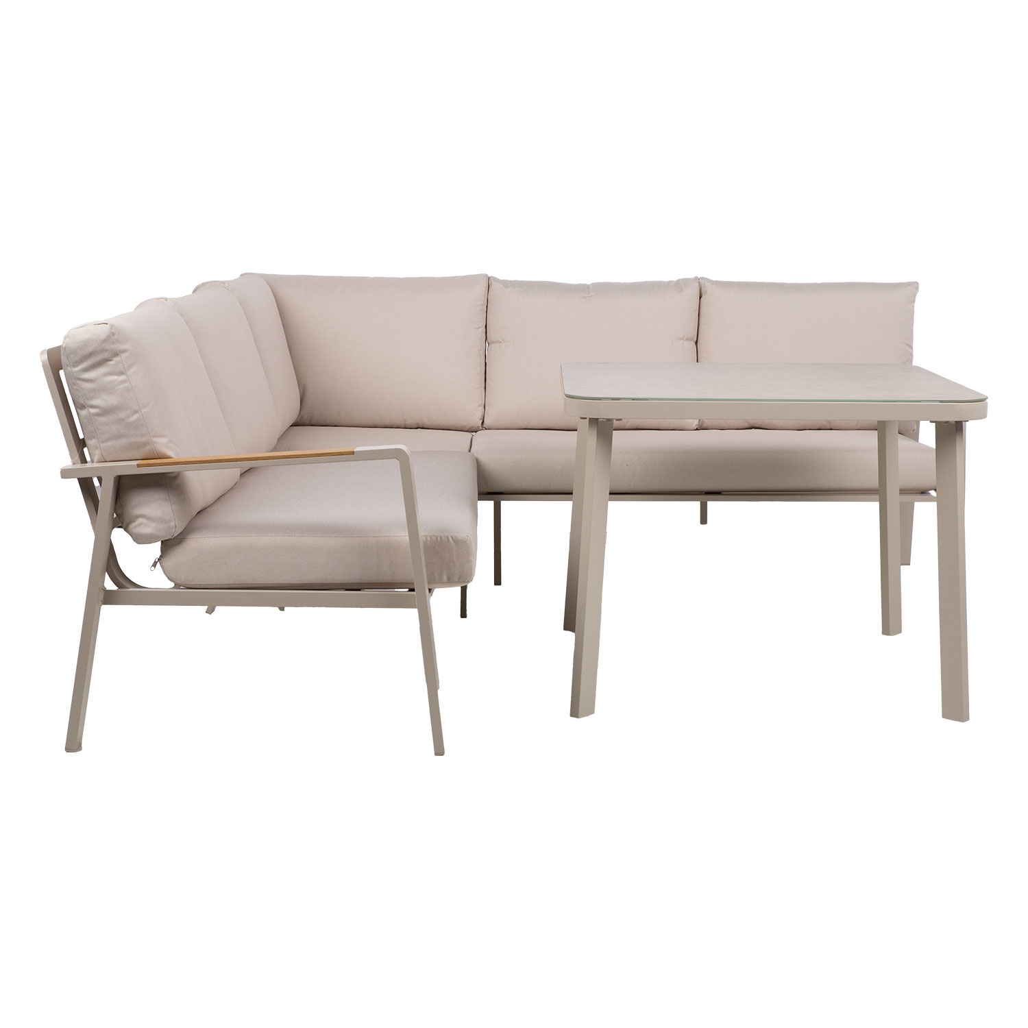 Lauko baldų komplektas su stalu ir kampine sofa, smėlinis, 195 × 196 × 75 cm 2