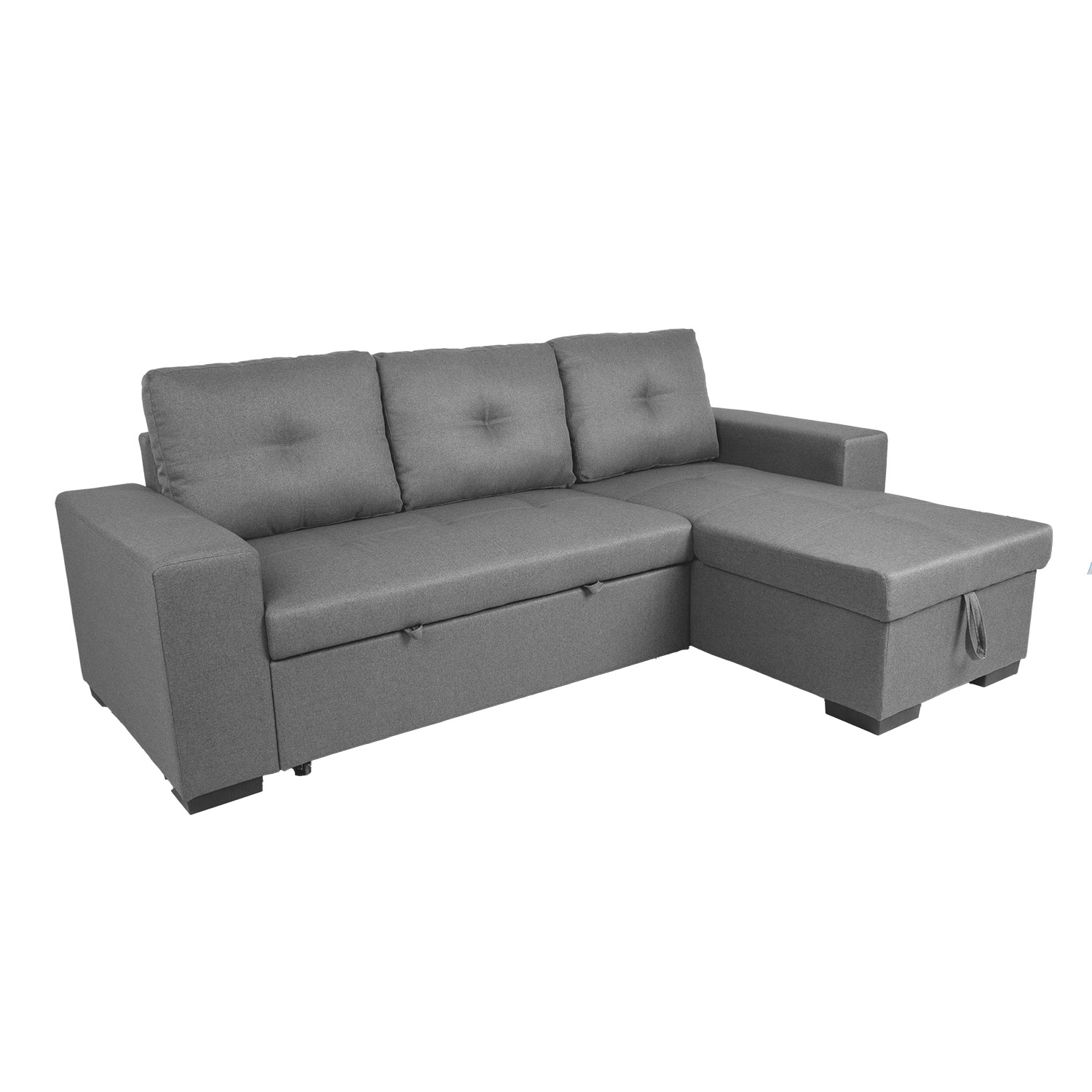 Kampinė sofa-lova su daiktadėže, pilka, 240 × 90/160 × 94 cm