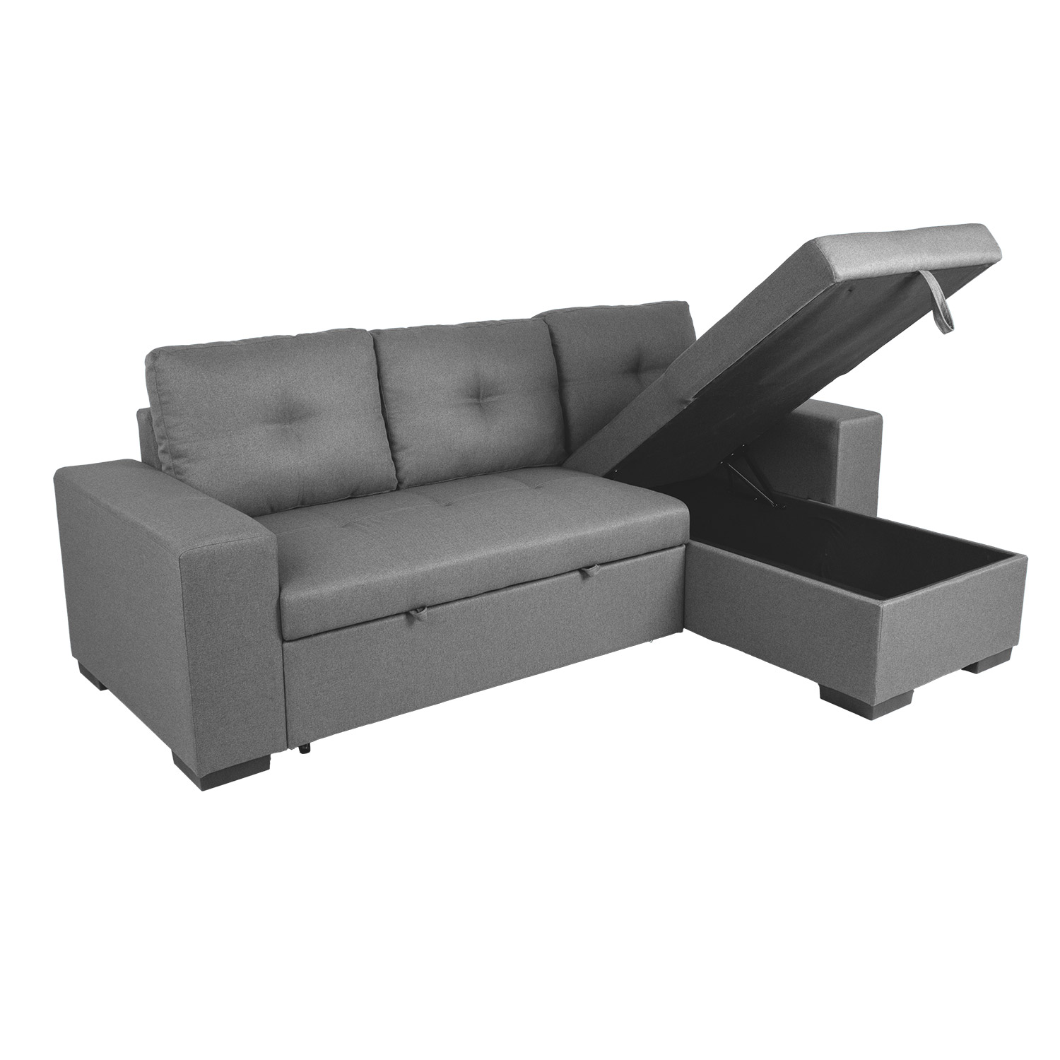 Kampinė sofa-lova su daiktadėže, pilka, 240 × 90/160 × 94 cm
