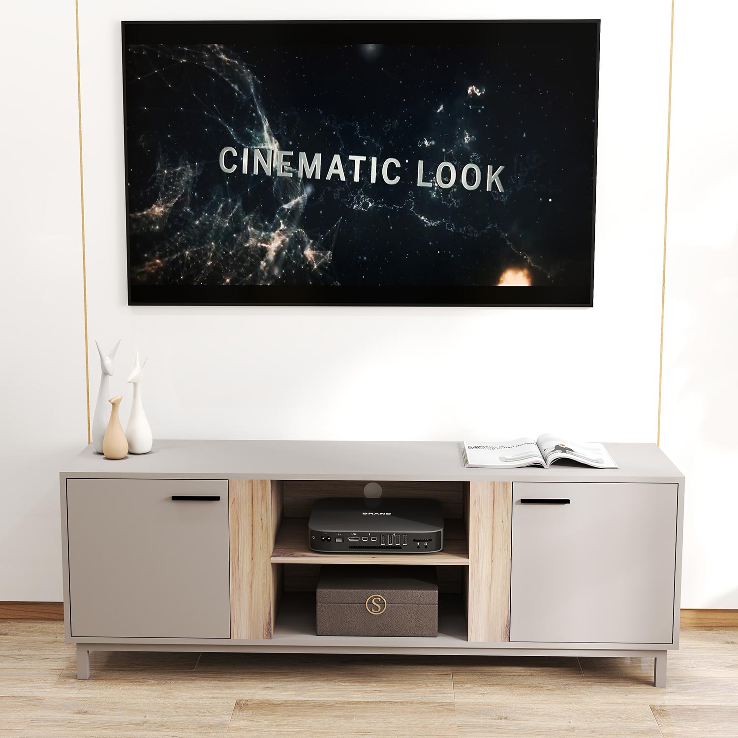 TV staliukas, 2 durys, taupe, 150 × 40 × 53 cm 2
