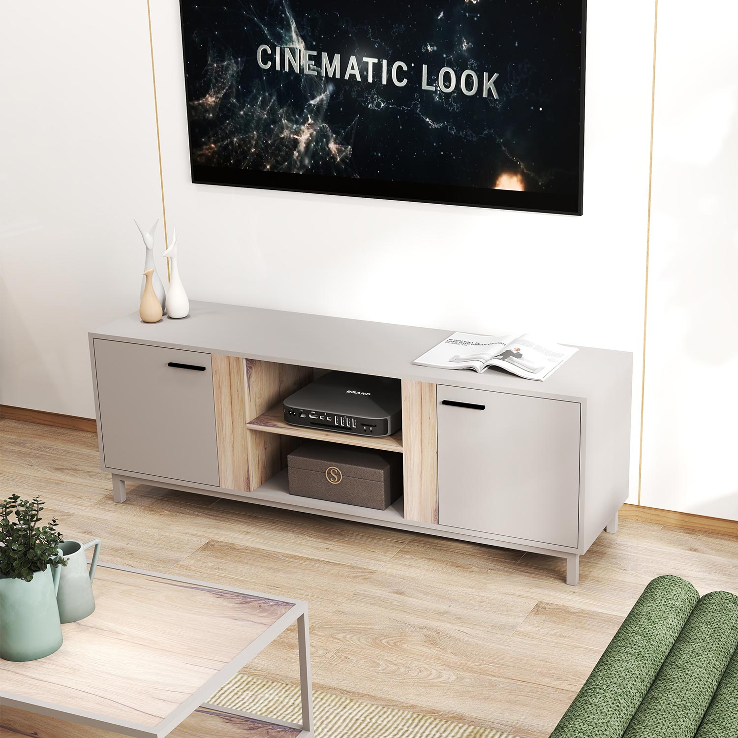 TV staliukas, 2 durys, taupe, 150 × 40 × 53 cm 3