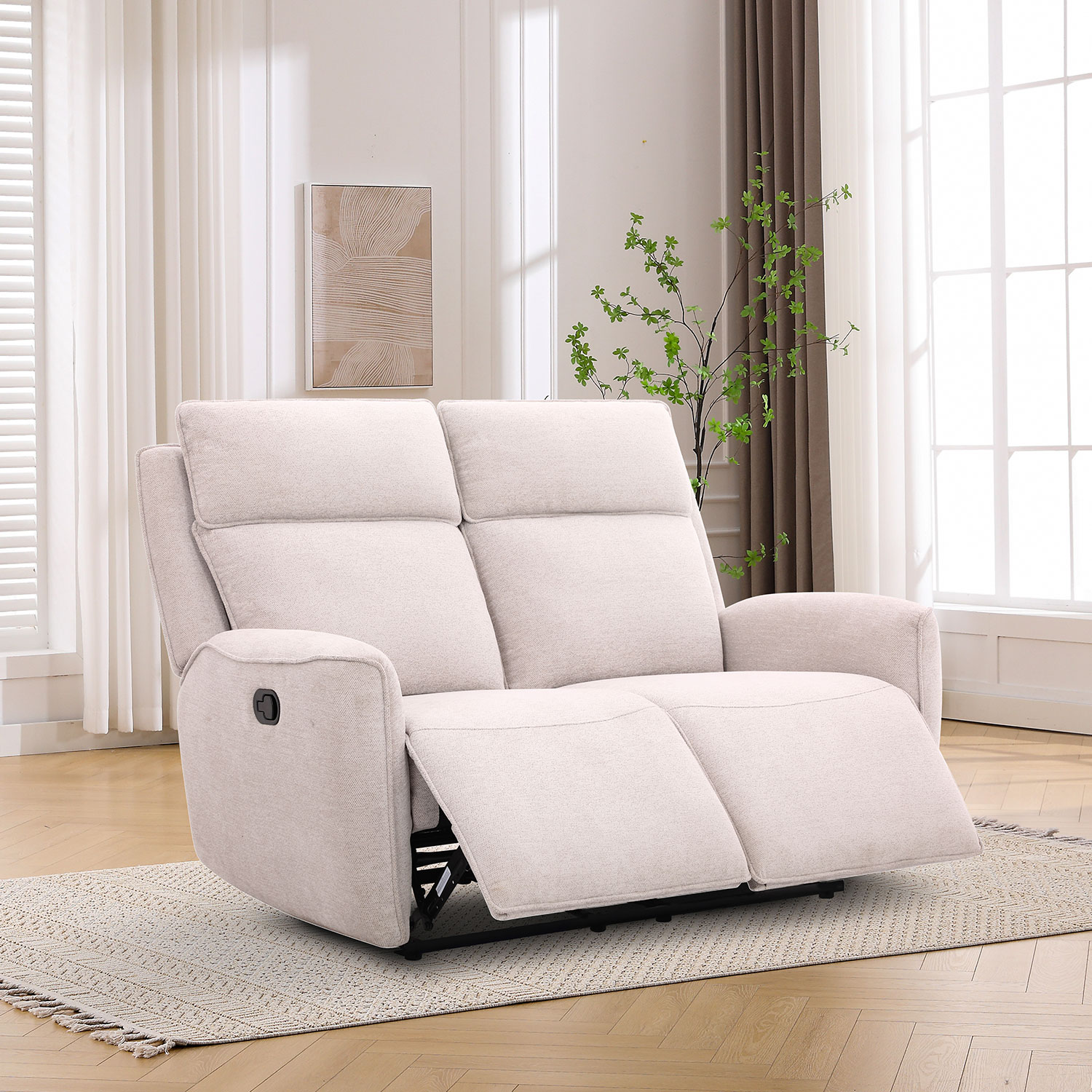 Sofa, 2 vietų, su rankiniu atlošimo mechanizmu, smėlio spalvos, 150 × 90 × 104 cm 3