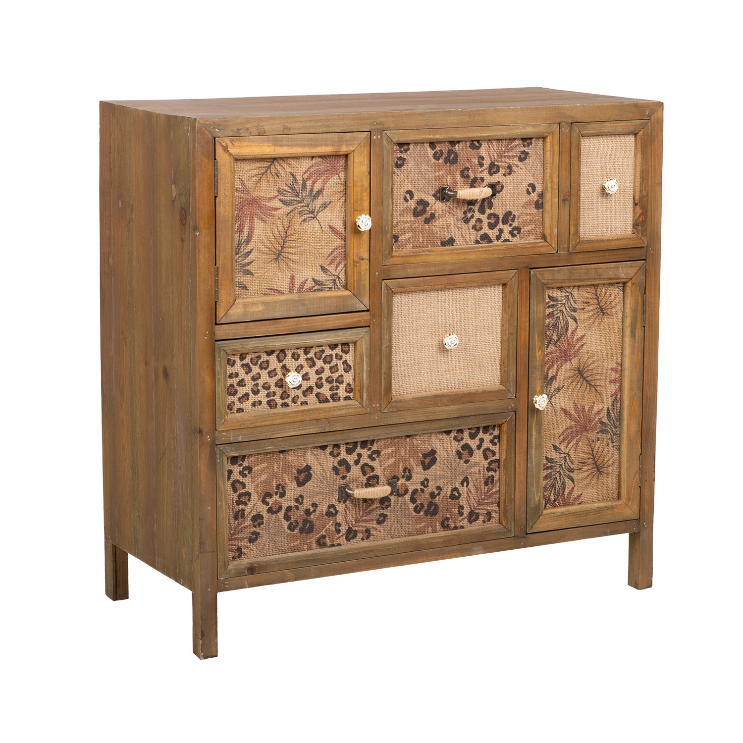Kumode ar rakstainām atvilktņu fasādēm, brūna, 80 × 36 × 79 cm