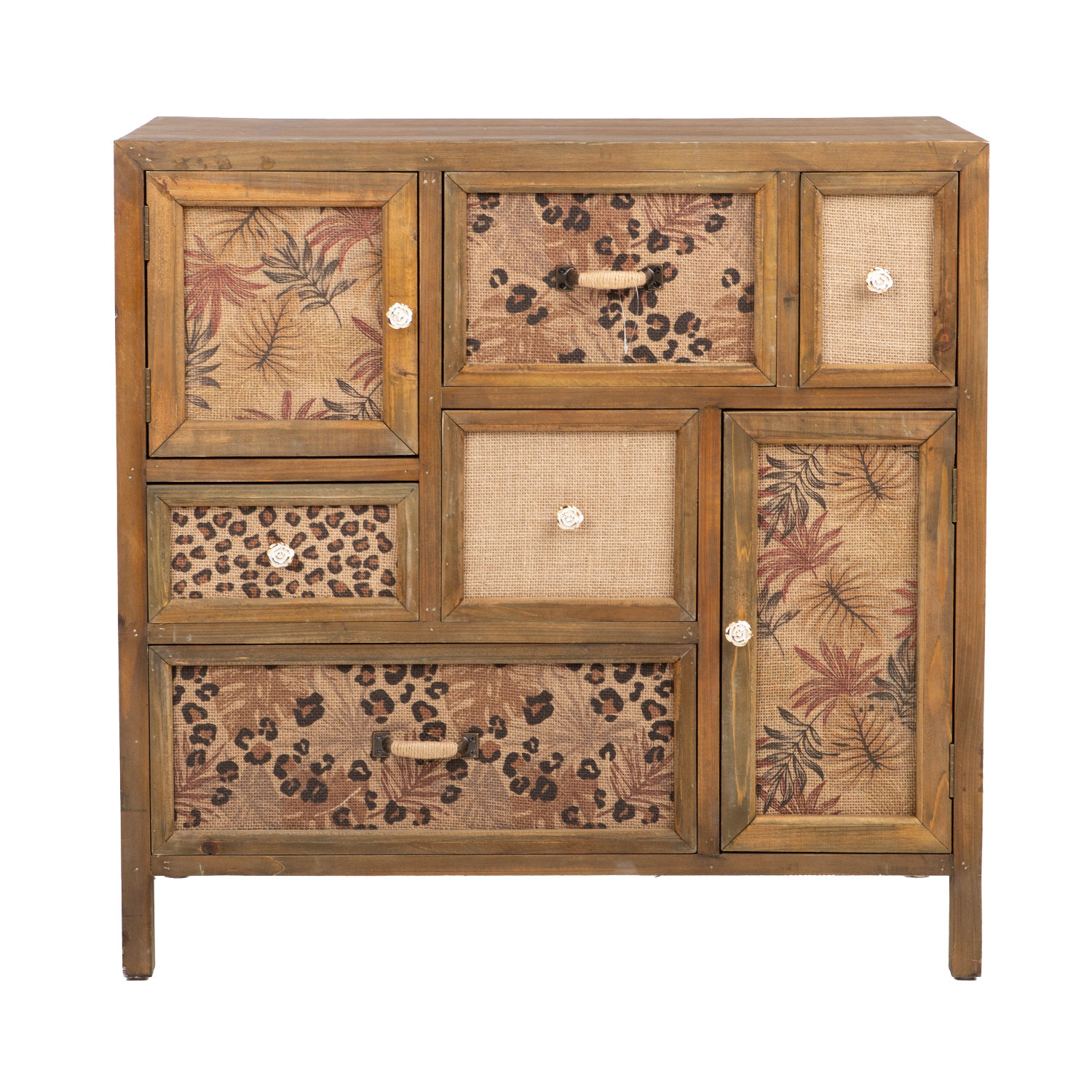 Kumode ar rakstainām atvilktņu fasādēm, brūna, 80 × 36 × 79 cm