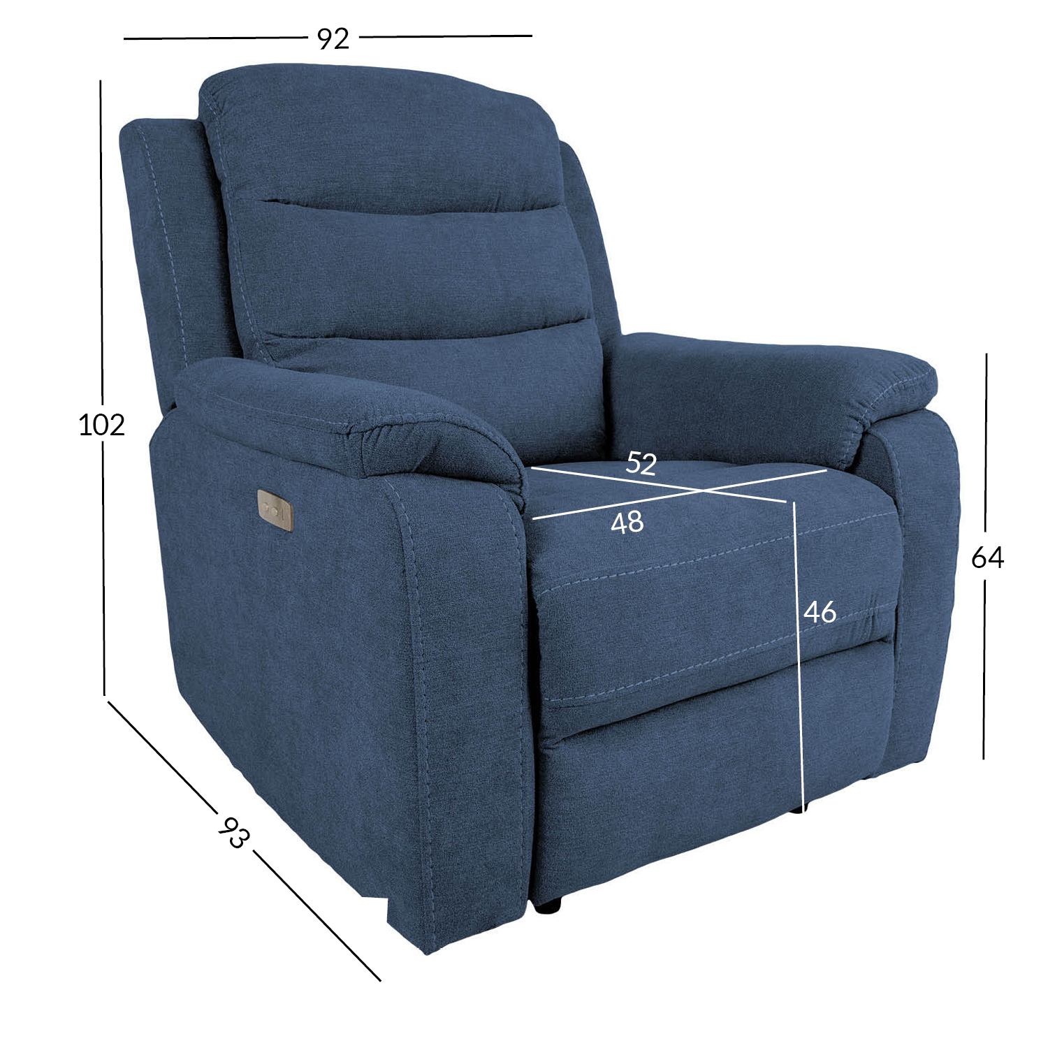 Fotelis MIMI su elektriniu atlošimu ir USB jungtimi, mėlynas, 92 x 93 x 102 cm 2