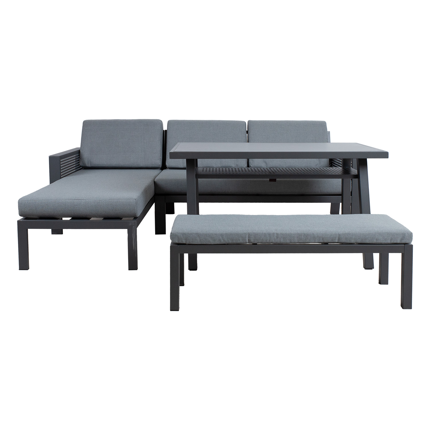 Lauko baldų komplektas DELGADO su kampine sofa ir suolu, pilkas, 220 × 165 × 73 cm 3