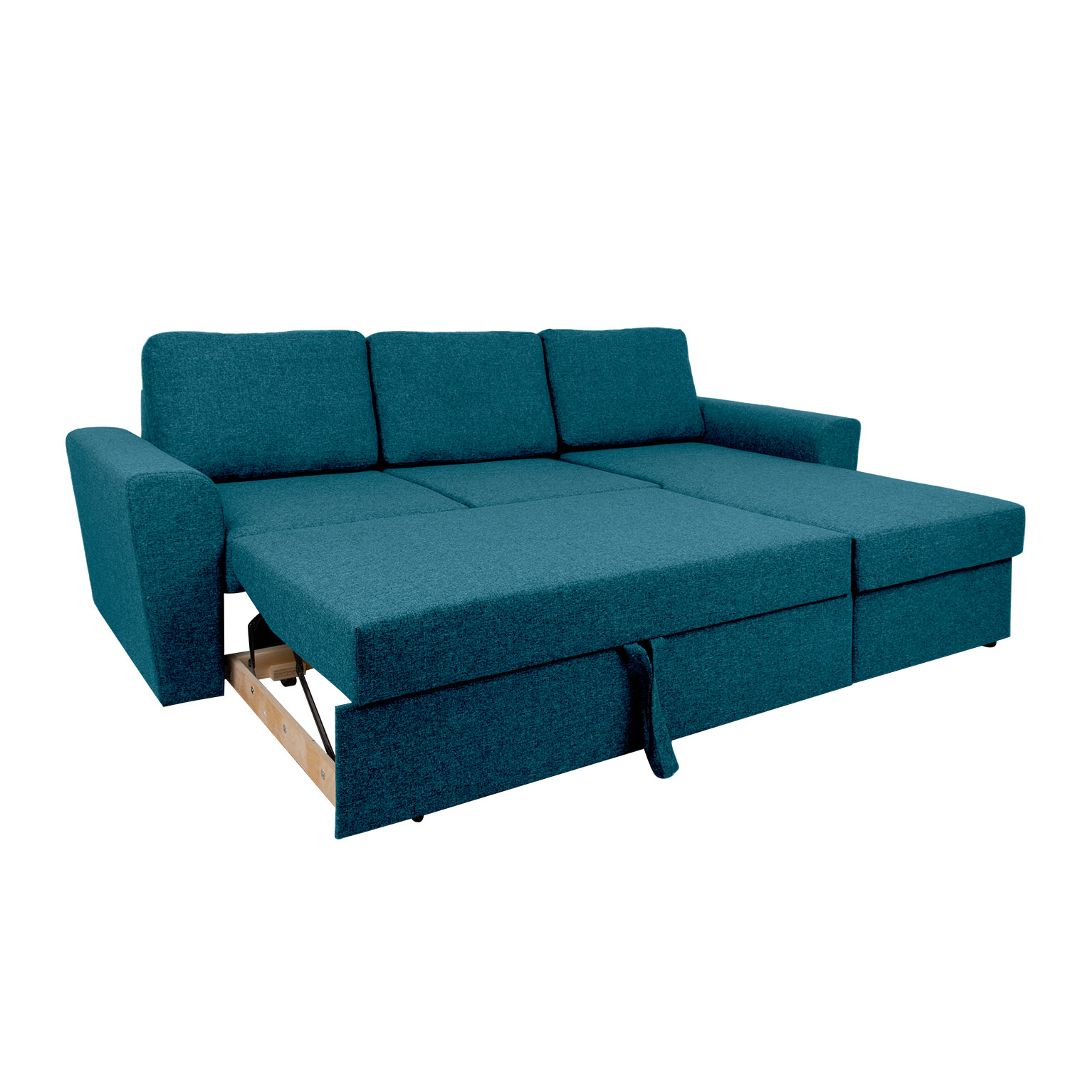 Kampinė sofa-lova INGMAR su daiktadėže ir keičiamu kampu, žalia, 242 × 168/92 × 92 cm