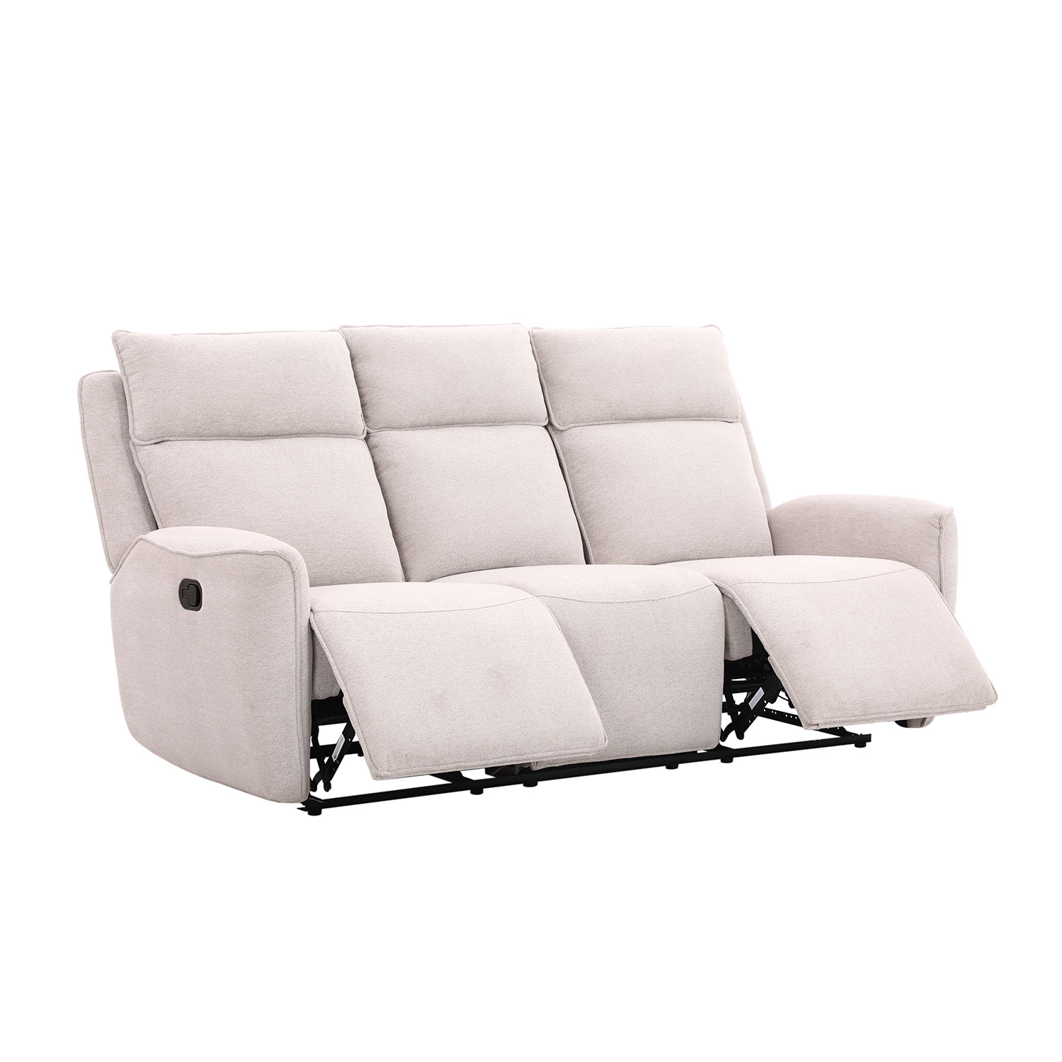 Sofa, 3 vietų, su rankiniu atlošimo mechanizmu, smėlio spalvos, 206 × 90 × 104 cm