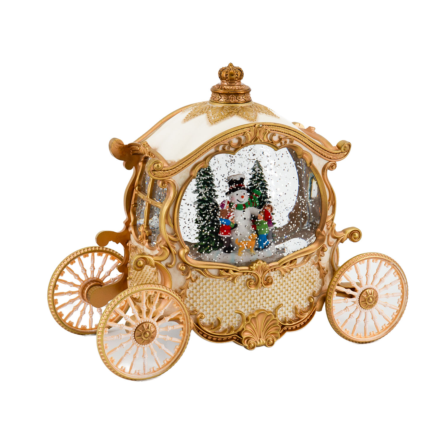 Kalėdinė LED dekoracija WONDERLAND su vandens ir blizgučių efektu, kreminė balta, 26 × 11 × 20 cm