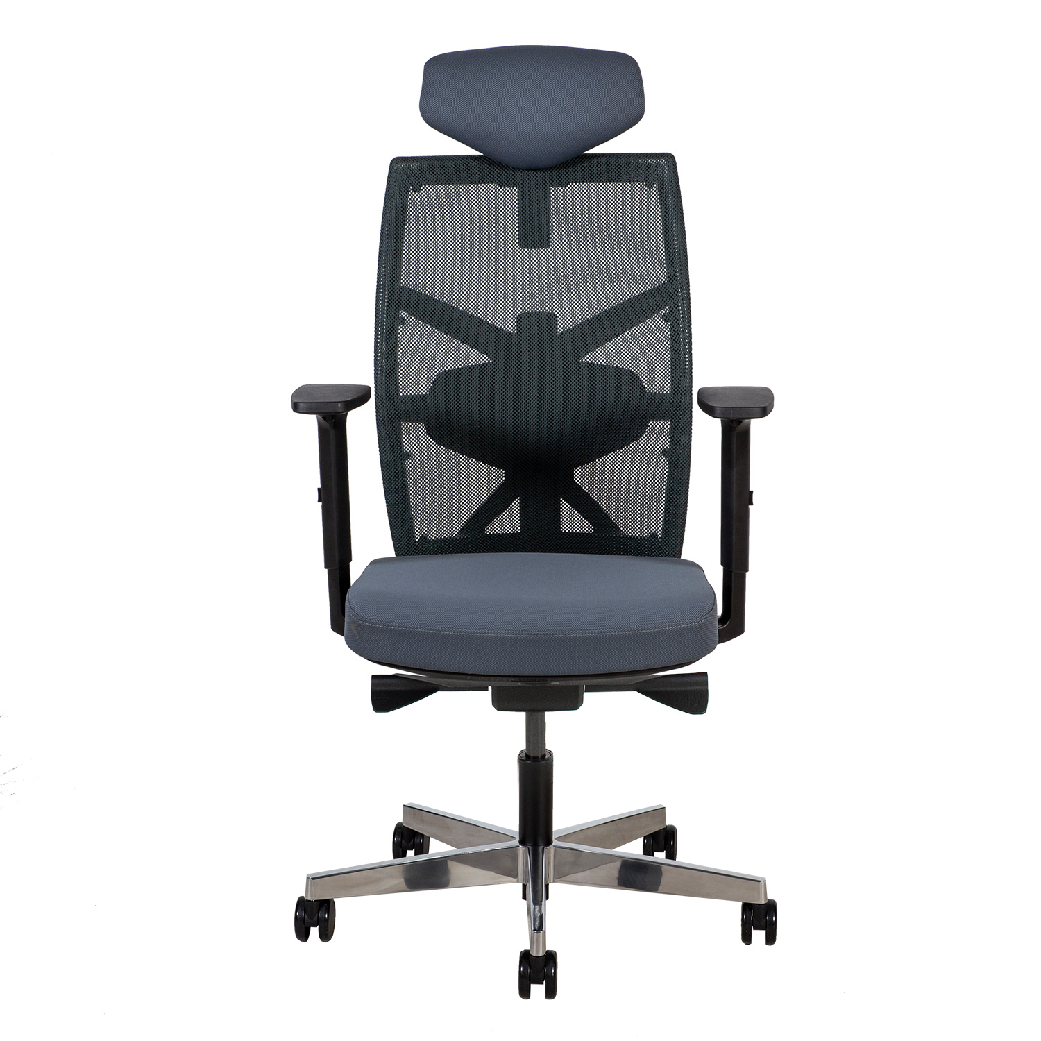 Biuro kėdė su sinchroniniu mechanizmu ir reguliuojama juosmens atrama, pilka, 70 × 70 × 111–128 cm 3
