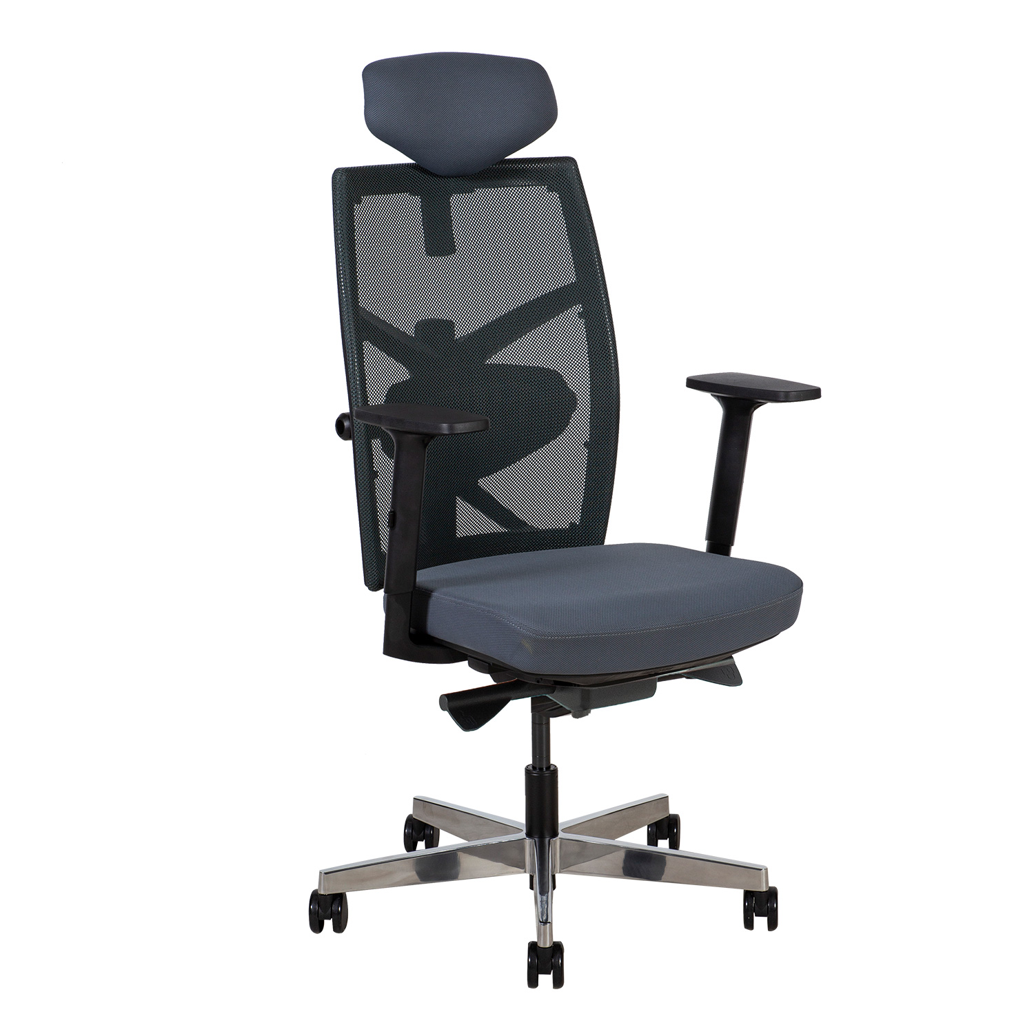 Biuro kėdė su sinchroniniu mechanizmu ir reguliuojama juosmens atrama, pilka, 70 × 70 × 111–128 cm