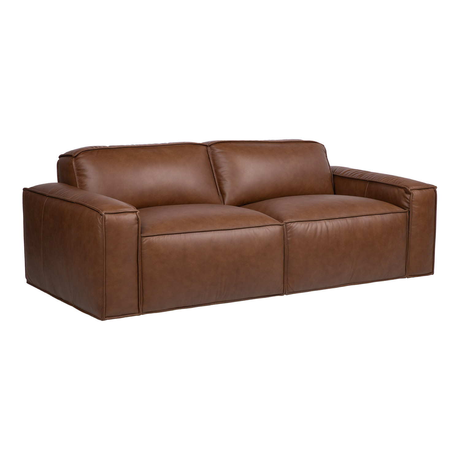 Sofa, 3 vietų, natūralios odos, ruda, 200 × 95 × 72 cm